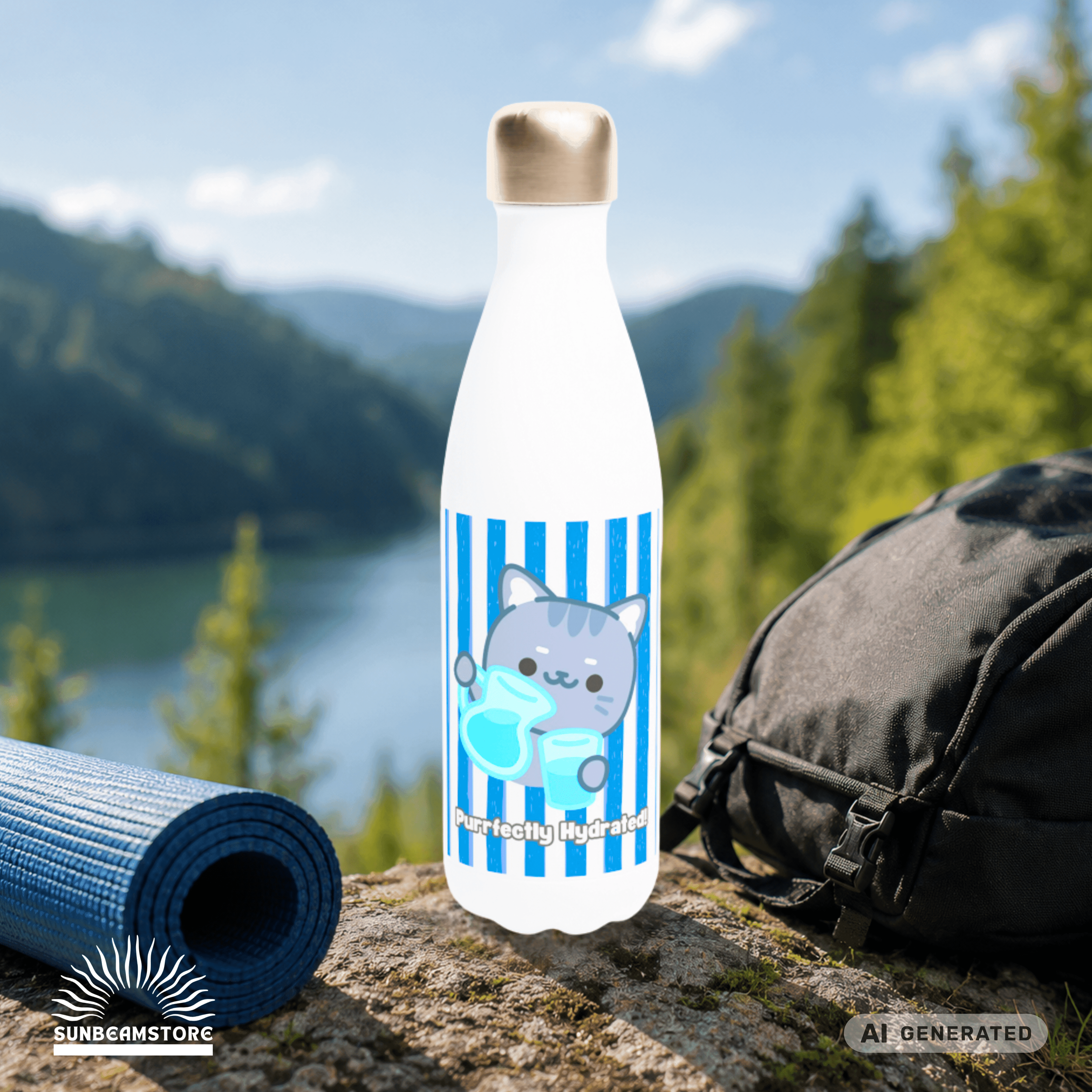 Edelstahl Trinkflasche Katze 500 ml – Purrfectly Hydrated | Süße Katzen Isolierflasche | Wiederverwendbare Wasserflasche | Geschenk für Katzenliebhaber - Sunbeamstore