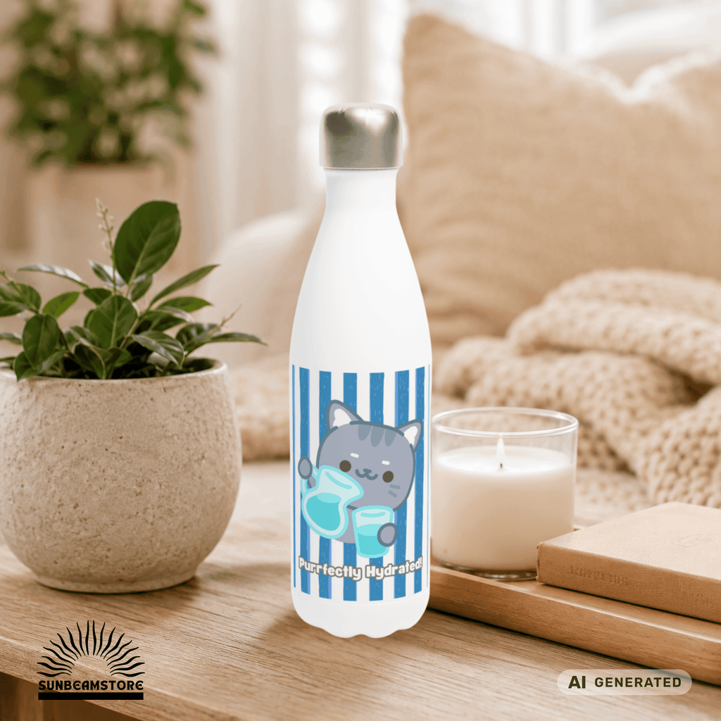 Edelstahl Trinkflasche Katze 500 ml – Purrfectly Hydrated | Süße Katzen Isolierflasche | Wiederverwendbare Wasserflasche | Geschenk für Katzenliebhaber - Sunbeamstore