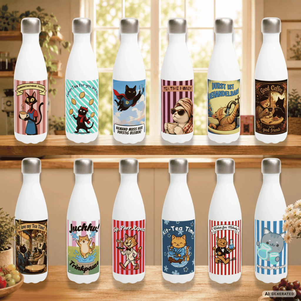☕🐱 Katzen Trinkflasche "Good Coffee with Good Friends" | Edelstahl Isolierflasche 500 ml | Geschenk für Kaffeeliebhaber & Katzenfans - Sunbeamstore