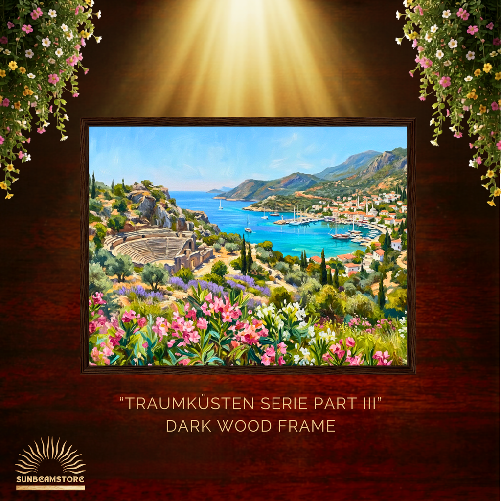 Traumküsten Serie Part III – Mediterrane Küstenlandschaft auf Leinwand | Holzrahmen Wandbild für Balkon & Terrasse | Urlaubsfeeling für Zuhause