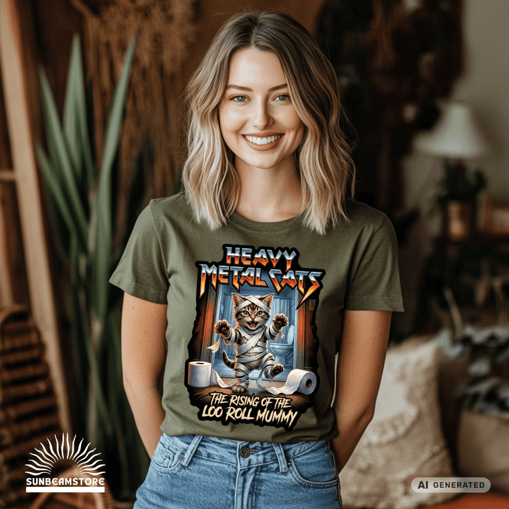 Heavy Metal Cats – The Rising of the Loo Roll Mummy T-Shirt | Funny Cat Metal Shirt | Gildan 64000 Unisex Tee - Sunbeamstore