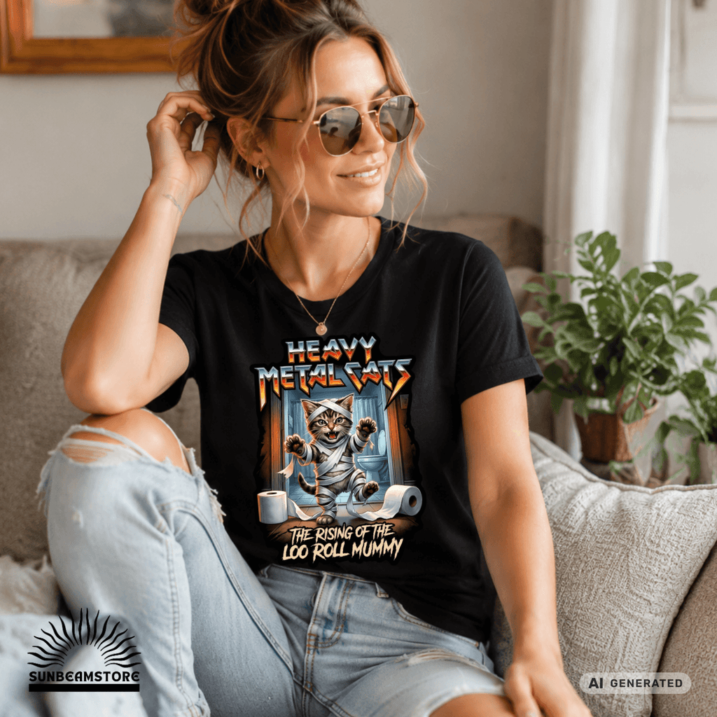 Heavy Metal Cats – The Rising of the Loo Roll Mummy T-Shirt | Funny Cat Metal Shirt | Gildan 64000 Unisex Tee - Sunbeamstore