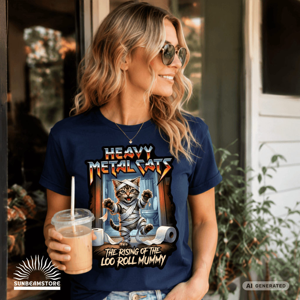 Heavy Metal Cats – The Rising of the Loo Roll Mummy T-Shirt | Funny Cat Metal Shirt | Gildan 64000 Unisex Tee - Sunbeamstore