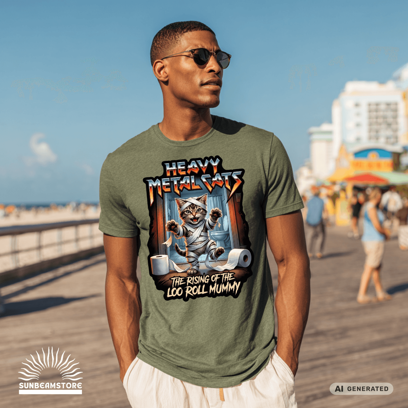 Heavy Metal Cats – The Rising of the Loo Roll Mummy T-Shirt | Funny Cat Metal Shirt | Gildan 64000 Unisex Tee - Sunbeamstore
