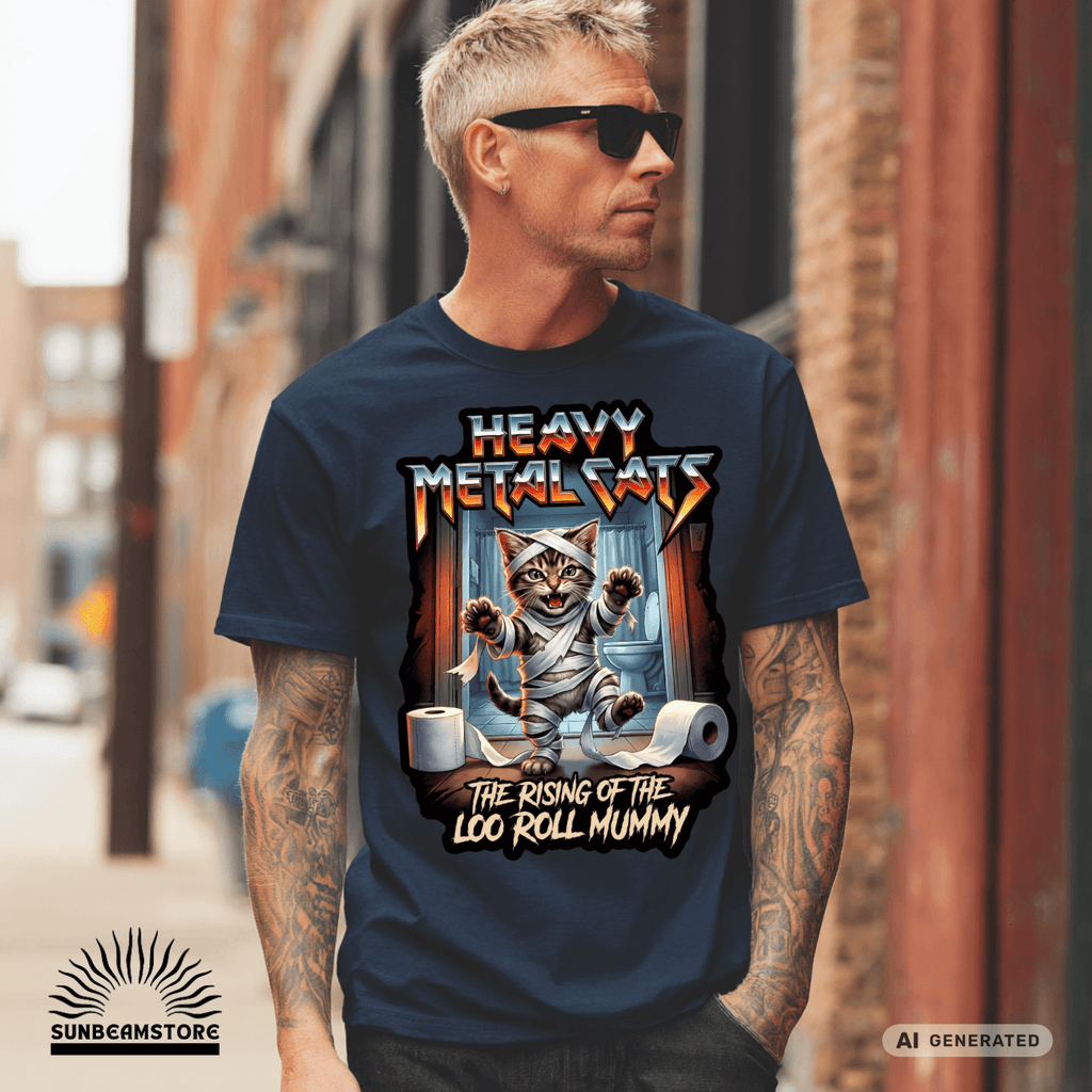 Heavy Metal Cats – The Rising of the Loo Roll Mummy T-Shirt | Funny Cat Metal Shirt | Gildan 64000 Unisex Tee - Sunbeamstore