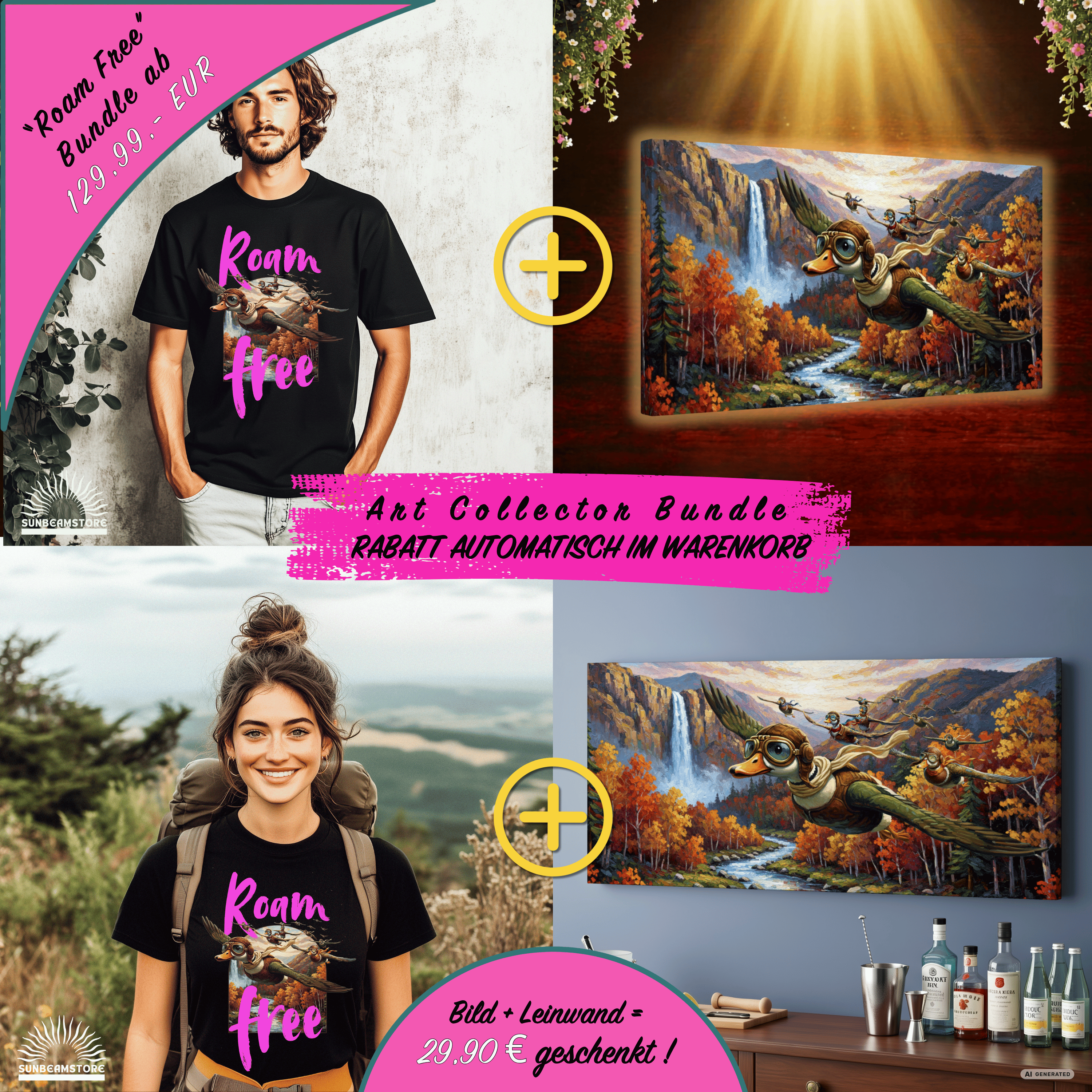Roam Free – Aviator Ducks Art Shirt— Vintage Flying Duck Nature Shirt
