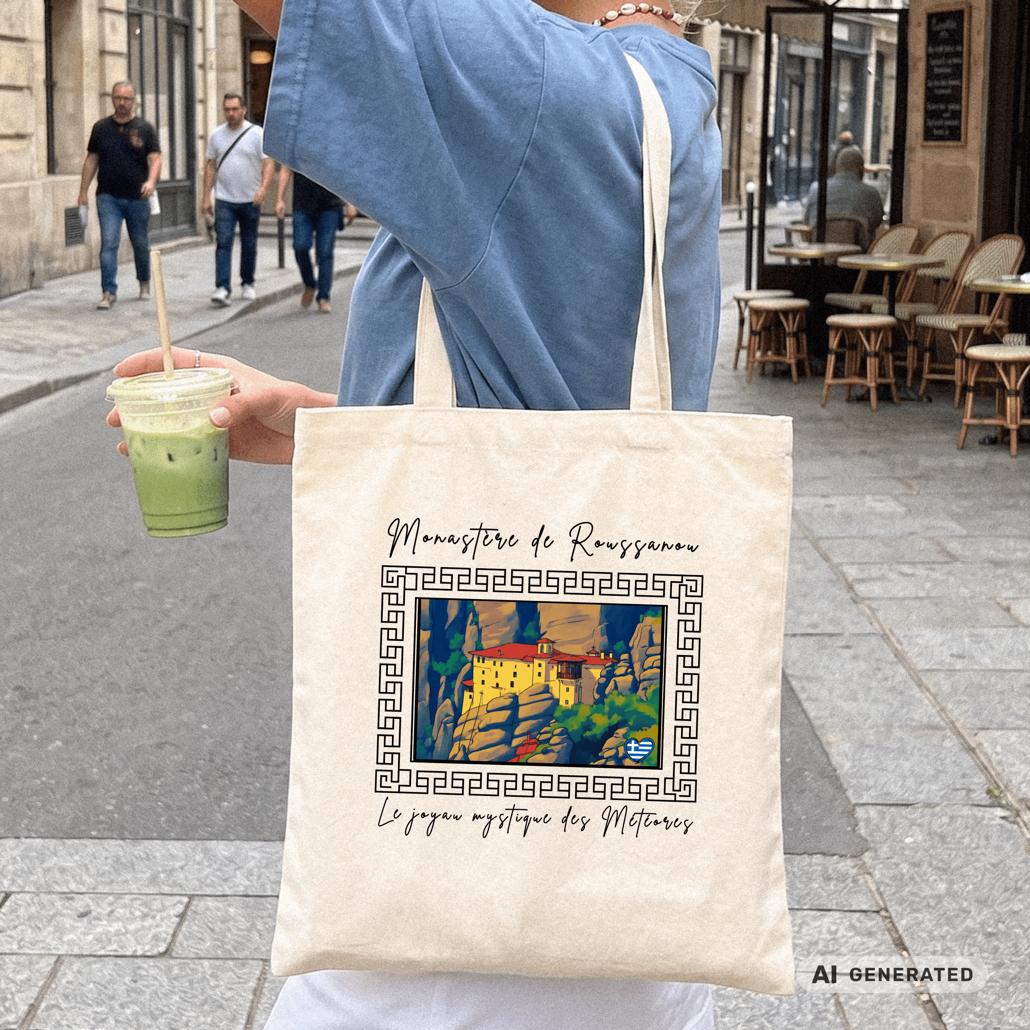 Stofftasche Meteora – Griechisches Kloster Design, Kunst Tote Bag, Geschenk für Griechenlandfans - Sunbeamstore