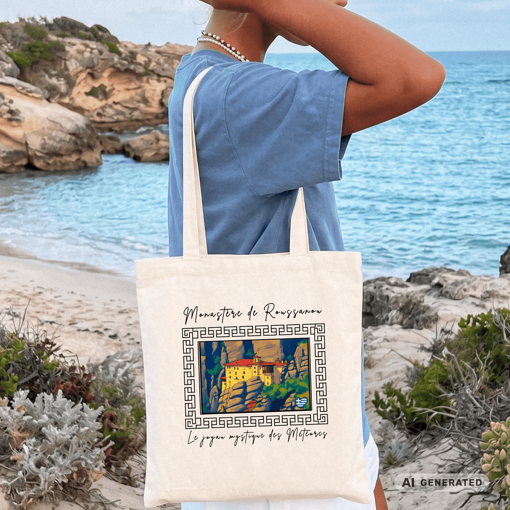 Stofftasche Meteora – Griechisches Kloster Design, Kunst Tote Bag, Geschenk für Griechenlandfans - Sunbeamstore