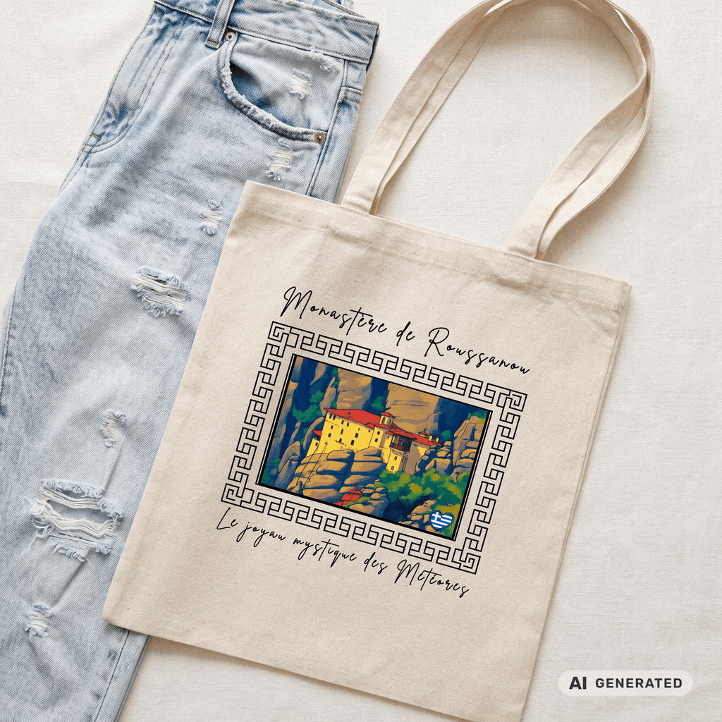 Stofftasche Meteora – Griechisches Kloster Design, Kunst Tote Bag, Geschenk für Griechenlandfans - Sunbeamstore