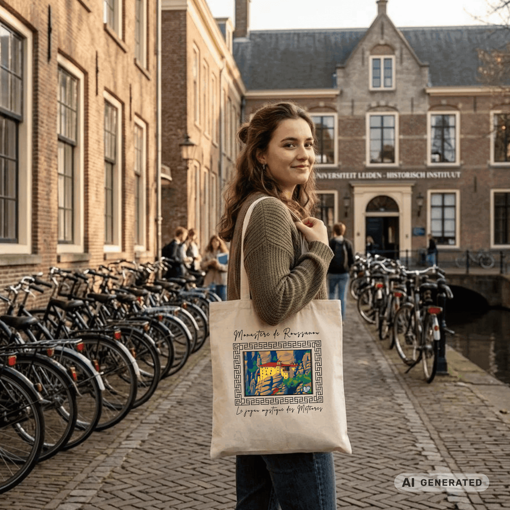 Stofftasche Meteora – Griechisches Kloster Design, Kunst Tote Bag, Geschenk für Griechenlandfans - Sunbeamstore