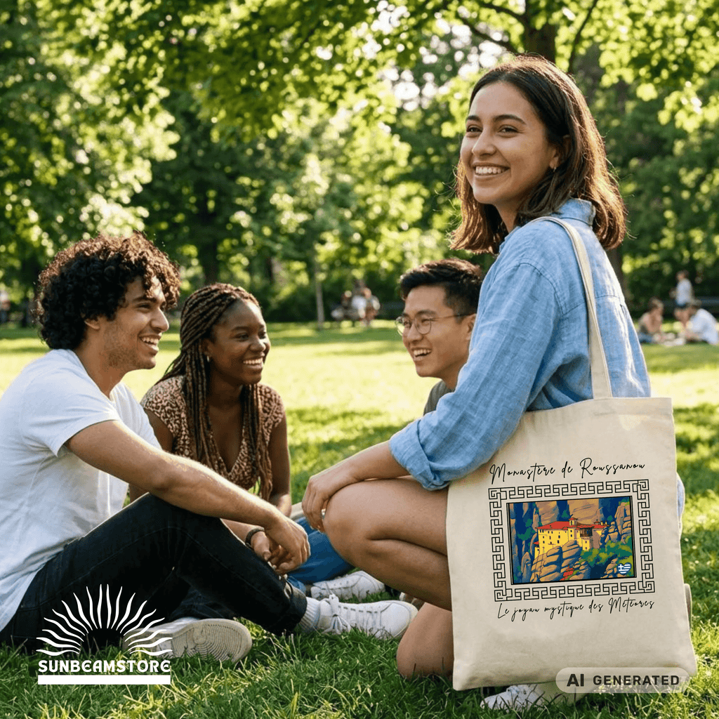 Stofftasche Meteora – Griechisches Kloster Design, Kunst Tote Bag, Geschenk für Griechenlandfans - Sunbeamstore