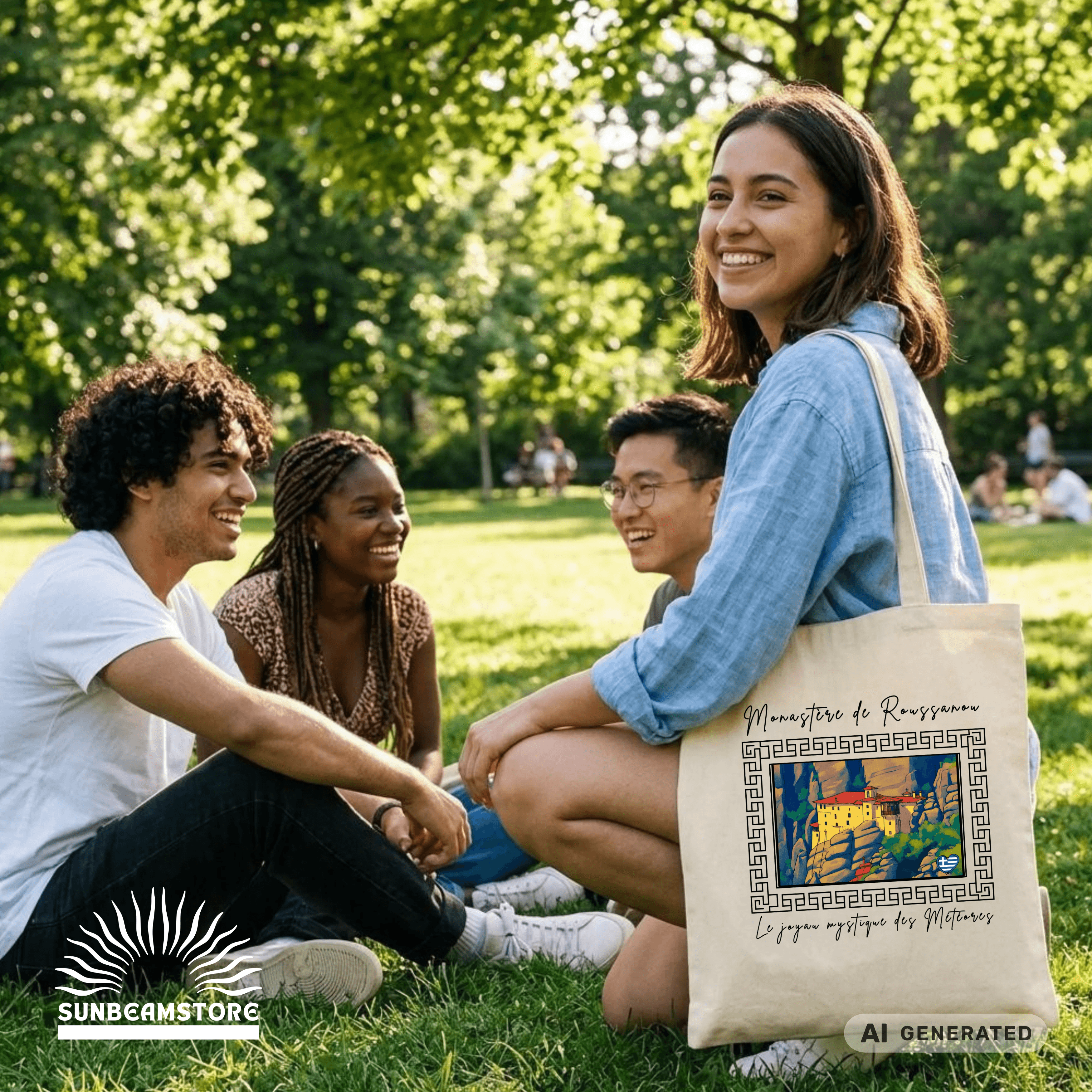 Stofftasche Meteora – Griechisches Kloster Design, Kunst Tote Bag, Geschenk für Griechenlandfans - Sunbeamstore