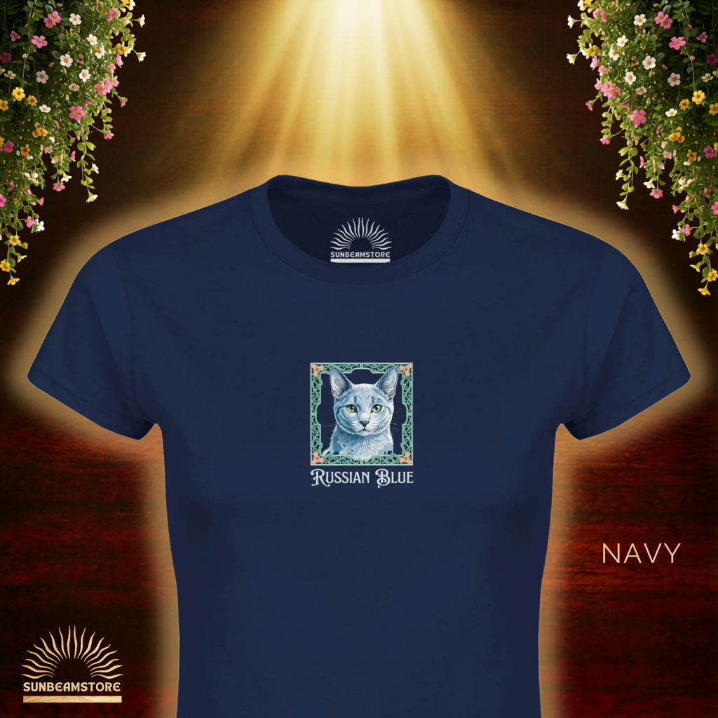 Russian Blue Katzen T-Shirt Damen | Cat Lover Shirt | Geschenk für Katzenliebhaber | Russian Blue Cat Shirt