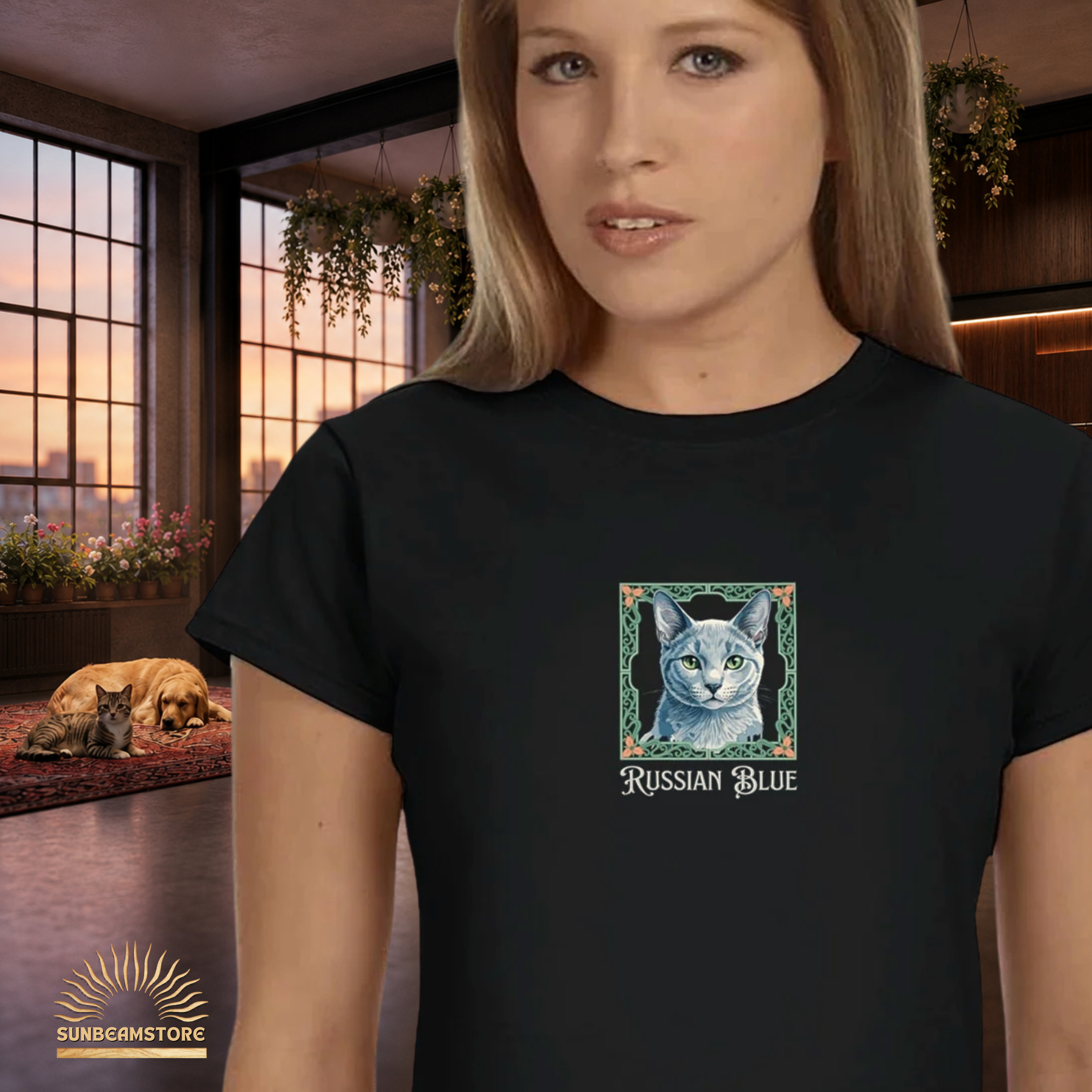 Russian Blue Katzen T-Shirt Damen | Cat Lover Shirt | Geschenk für Katzenliebhaber | Russian Blue Cat Shirt