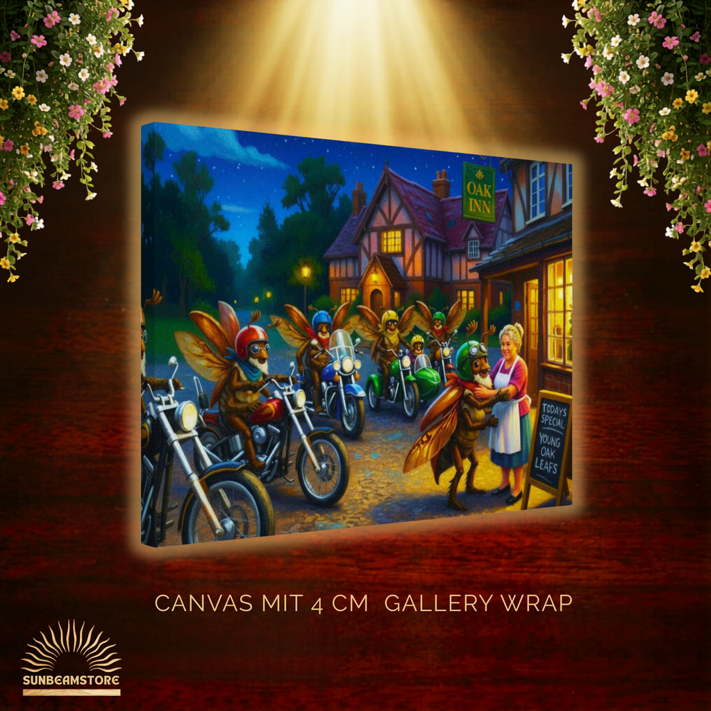 Stop at the Oak Inn     Canvas 50x70 cm / 20x28″ atmosphärisches Fantasy Biker Pub  Bild