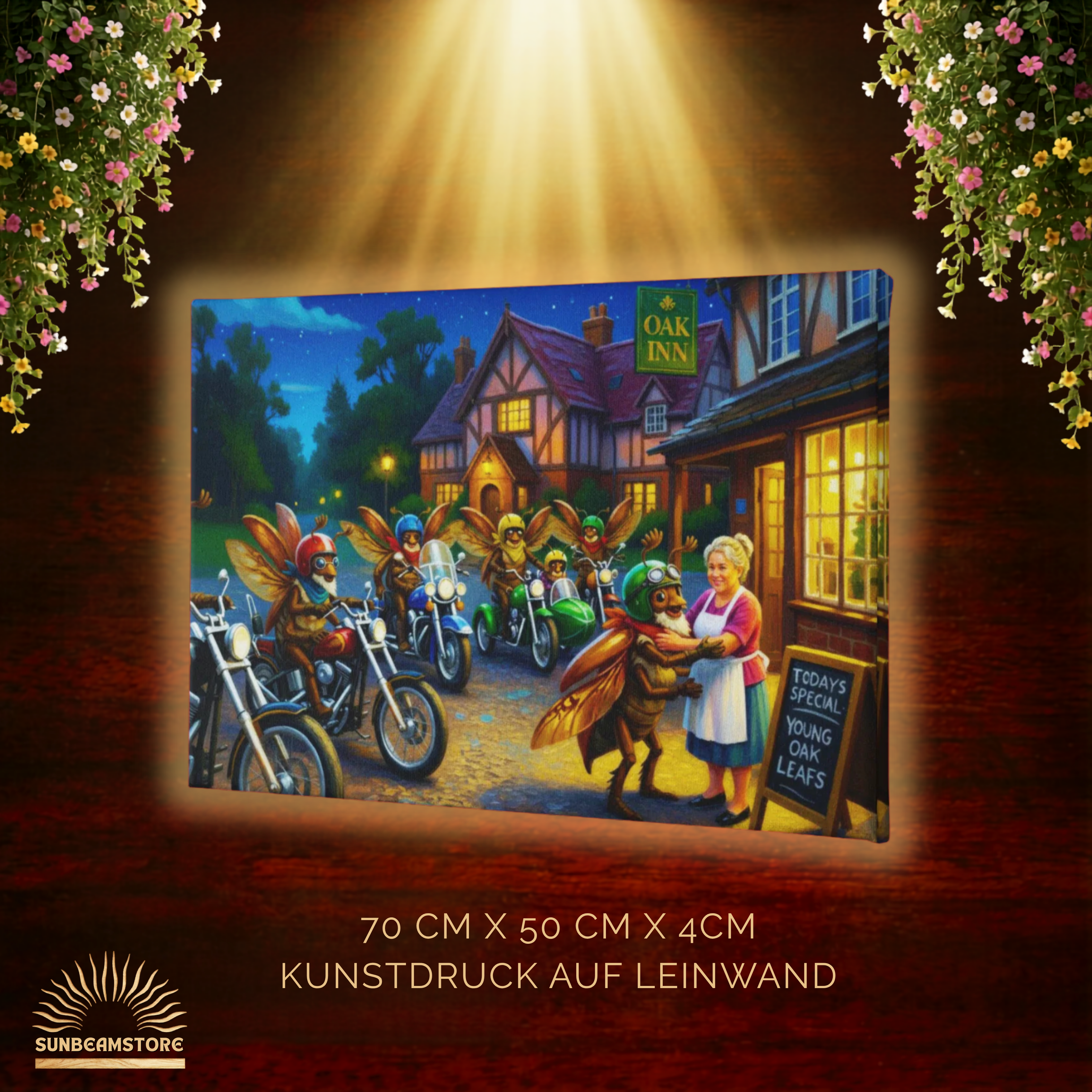 Stop at the Oak Inn     Canvas 50x70 cm / 20x28″ atmosphärisches Fantasy Biker Pub  Bild