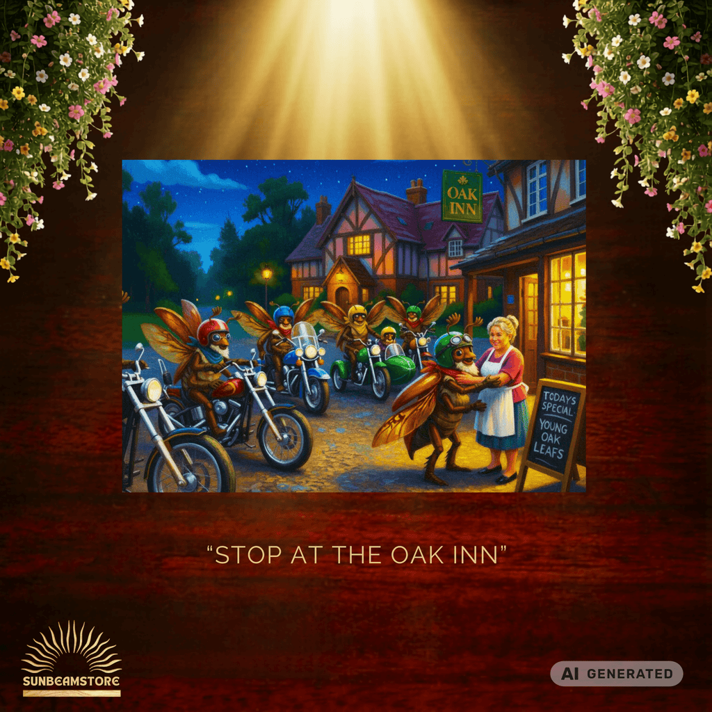 Stop at the Oak Inn Canvas 50x70 cm / 20x28″ atmosphärisches Fantasy Biker Pub Bild - Sunbeamstore