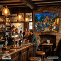 Stop at the Oak Inn Canvas 50x70 cm / 20x28″ atmosphärisches Fantasy Biker Pub Bild - Sunbeamstore