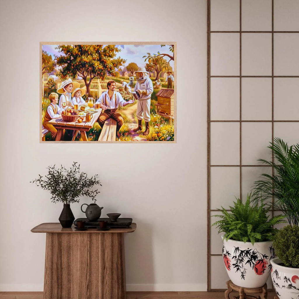 Sommerliche Brotzeit im Garten   Premium Wooden Framed Poster With Premium Semi-Glossy Paper
