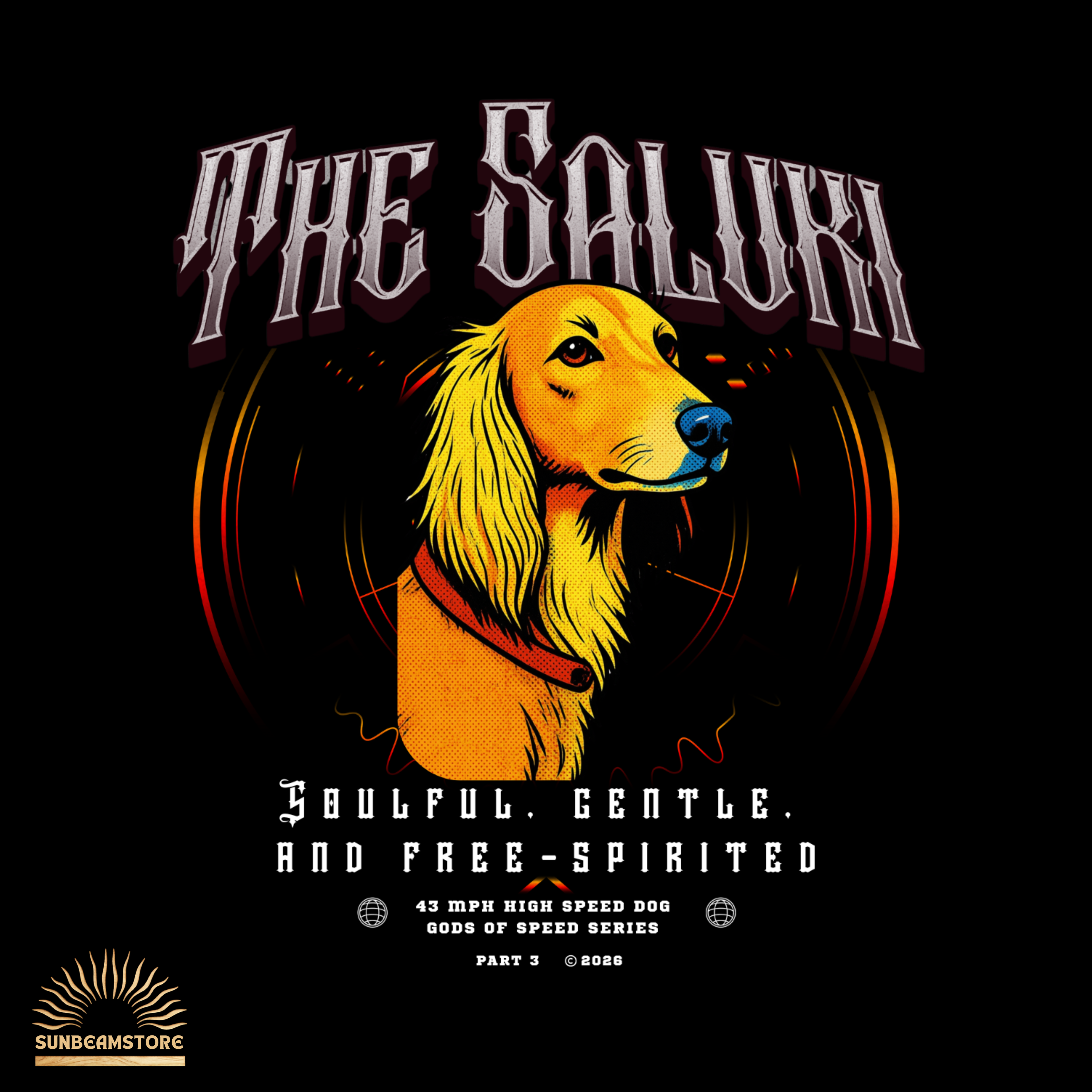 Saluki T-Shirt – The Saluki, Gods of Speed Serie Part 3, Windhund Shirt, Geschenk für Saluki Liebhaber, Soulful Gentle Free-Spirited Premium Unisex Crewneck T-shirt | Bella + Canvas 3001