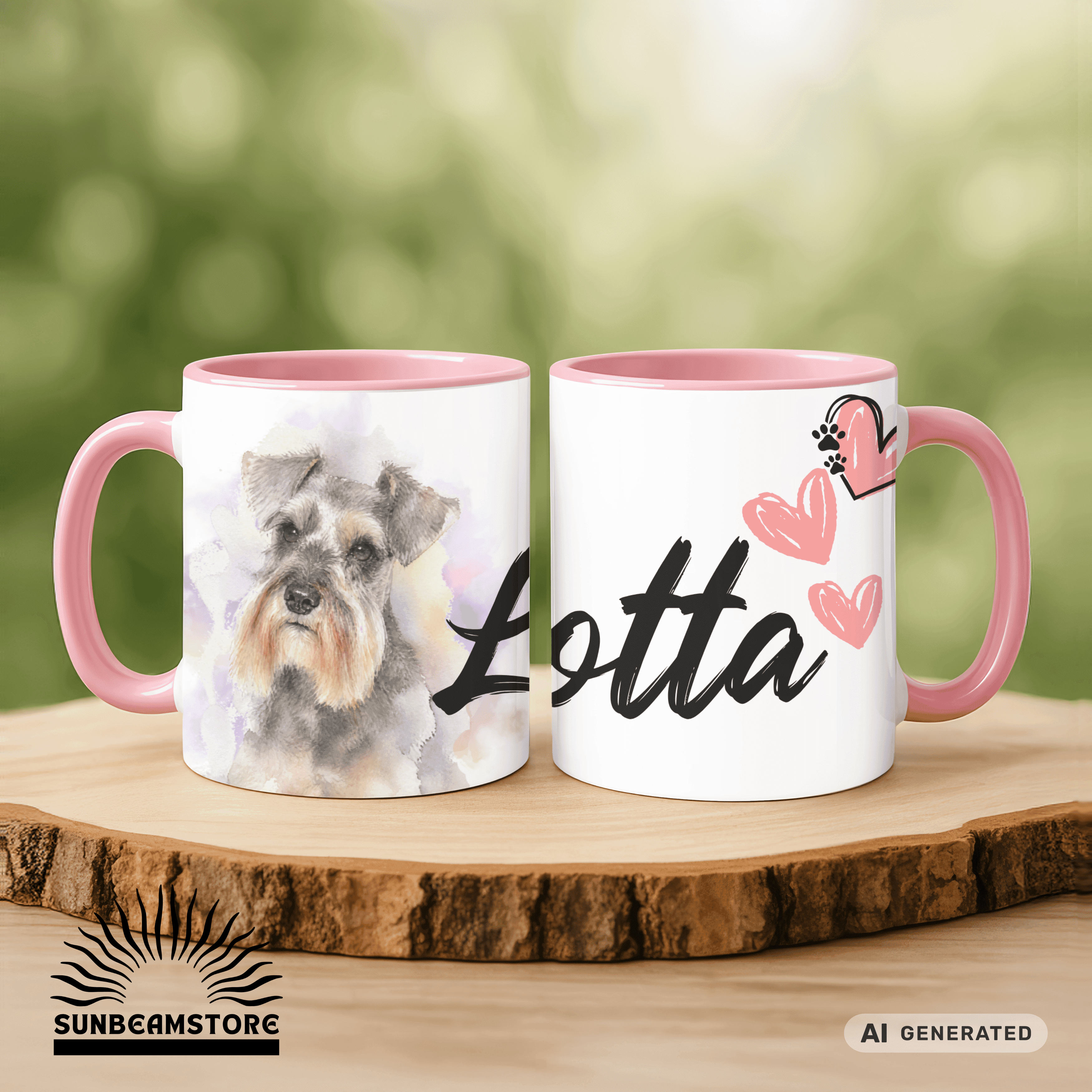 Personalisierte Schnauzer Tasse 11oz – Aquarell Hundemotiv mit Namen | Geschenk für Schnauzer Besitzer | Keramiktasse mit Farbwahl - Sunbeamstore