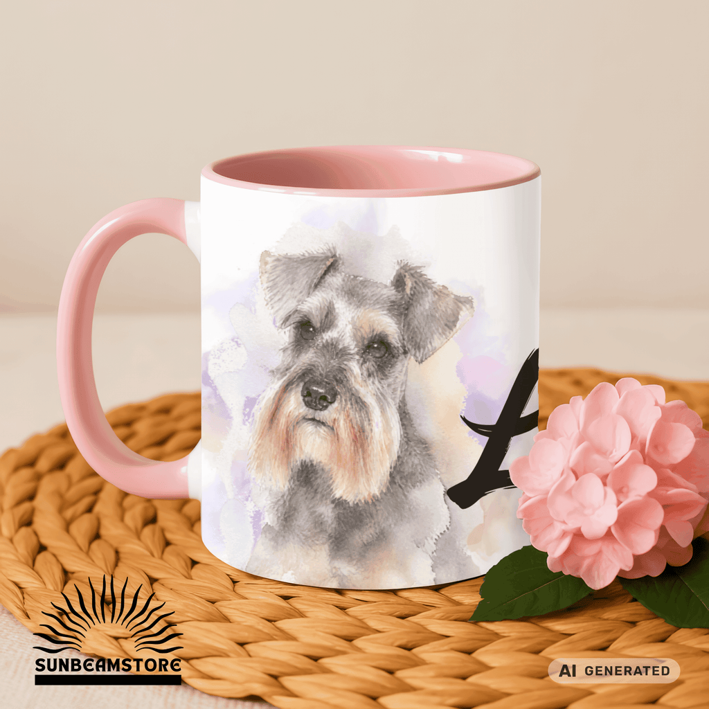 Personalisierte Schnauzer Tasse 11oz – Aquarell Hundemotiv mit Namen | Geschenk für Schnauzer Besitzer | Keramiktasse mit Farbwahl - Sunbeamstore
