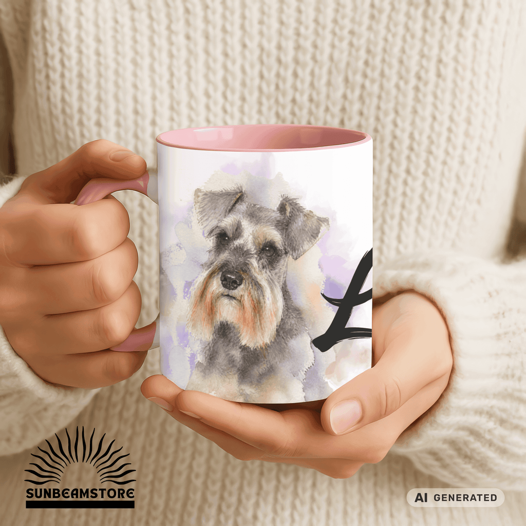 Personalisierte Schnauzer Tasse 11oz – Aquarell Hundemotiv mit Namen | Geschenk für Schnauzer Besitzer | Keramiktasse mit Farbwahl - Sunbeamstore