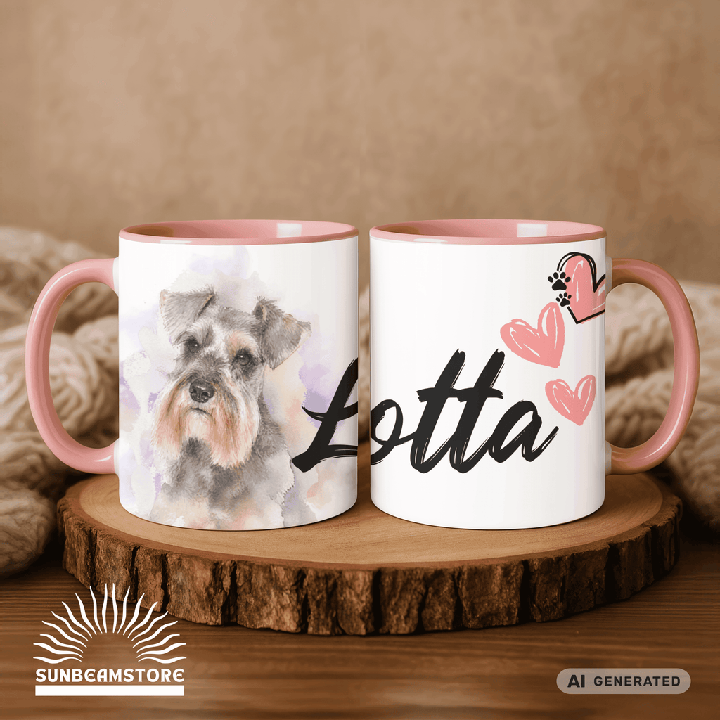 Personalisierte Schnauzer Tasse 11oz – Aquarell Hundemotiv mit Namen | Geschenk für Schnauzer Besitzer | Keramiktasse mit Farbwahl - Sunbeamstore