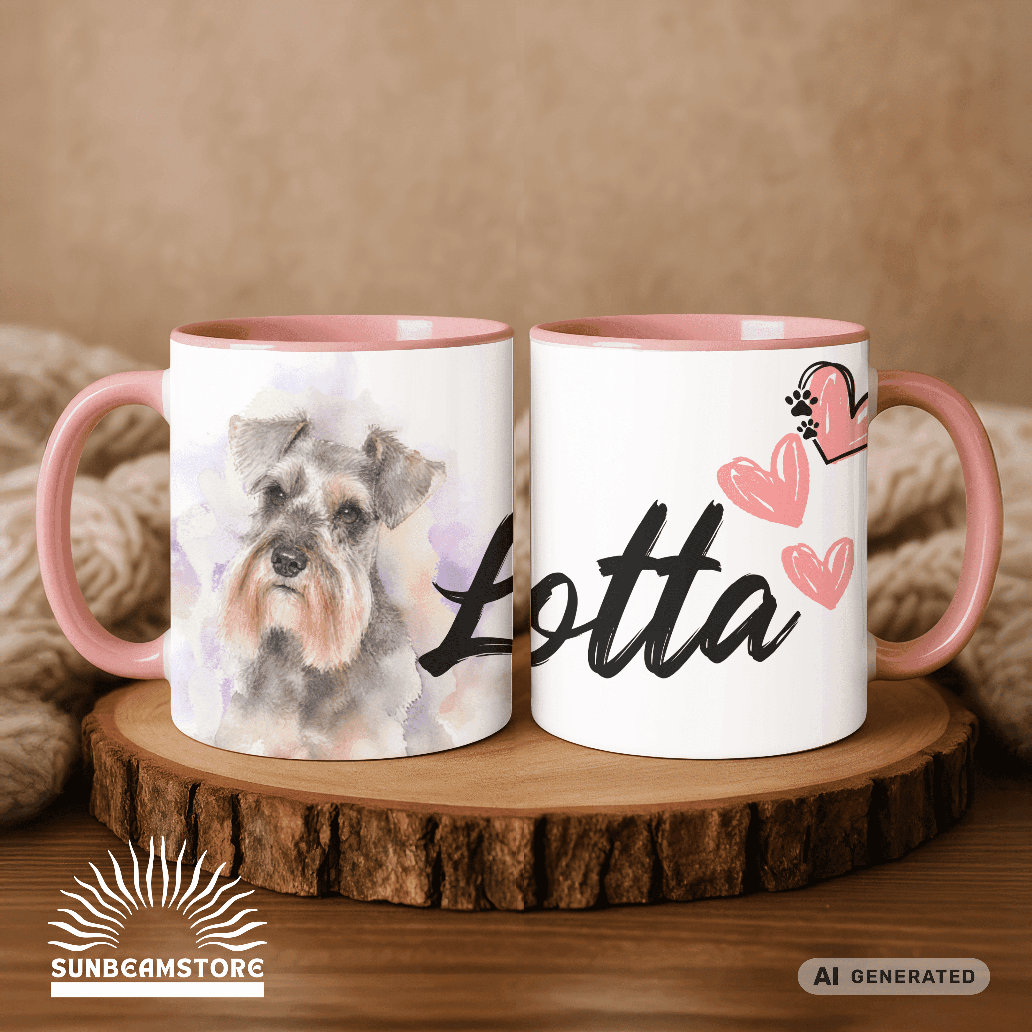 Personalisierte Schnauzer Tasse 11oz – Aquarell Hundemotiv mit Namen | Geschenk für Schnauzer Besitzer | Keramiktasse mit Farbwahl - Sunbeamstore