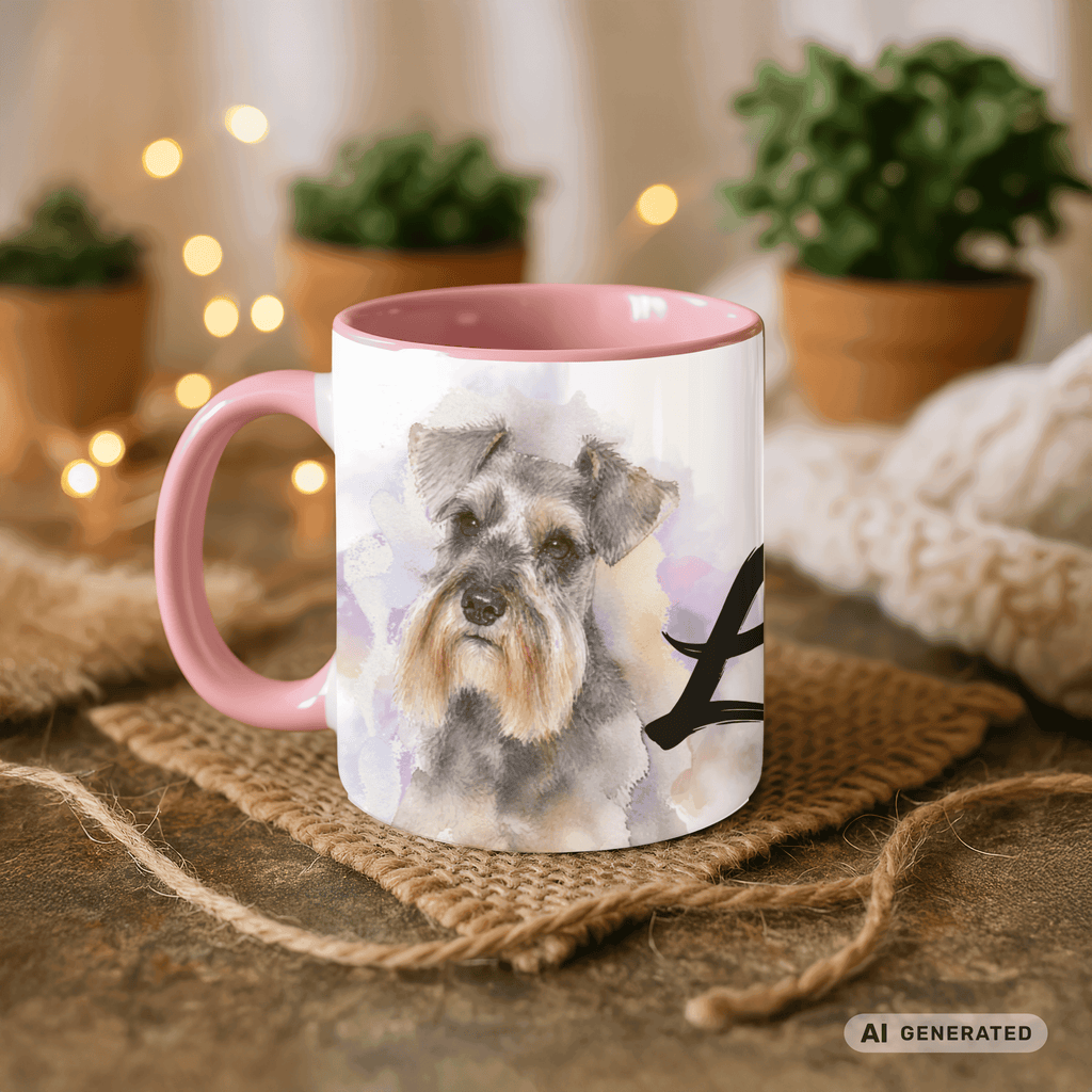 Personalisierte Schnauzer Tasse 11oz – Aquarell Hundemotiv mit Namen | Geschenk für Schnauzer Besitzer | Keramiktasse mit Farbwahl - Sunbeamstore