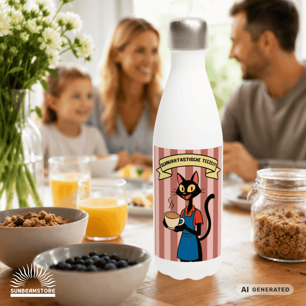 🐱☕ Katzen Trinkflasche "Schnurrtastische Teezeit" | Isolierflasche 500 ml | Geschenk für Katzenliebhaber - Sunbeamstore