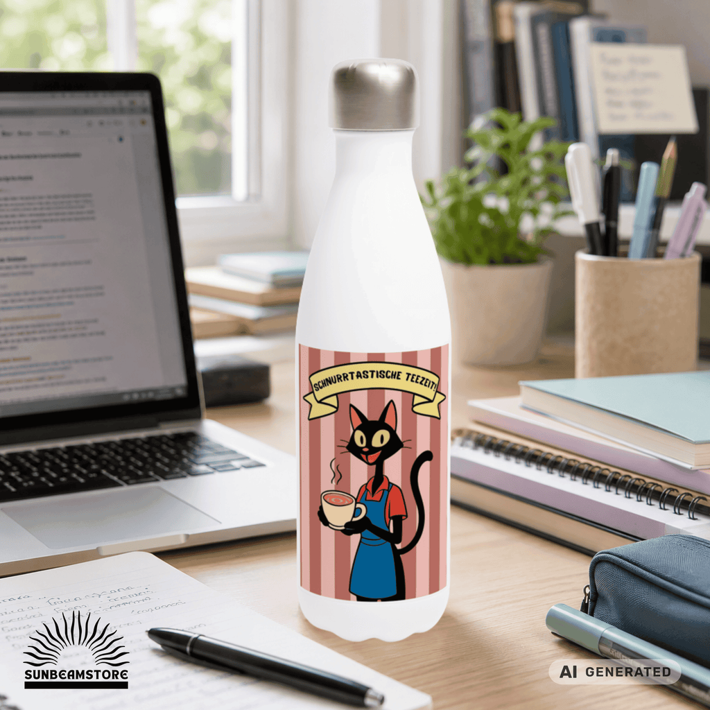 🐱☕ Katzen Trinkflasche "Schnurrtastische Teezeit" | Isolierflasche 500 ml | Geschenk für Katzenliebhaber - Sunbeamstore