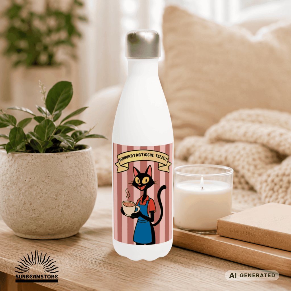 🐱☕ Katzen Trinkflasche "Schnurrtastische Teezeit" | Isolierflasche 500 ml | Geschenk für Katzenliebhaber - Sunbeamstore