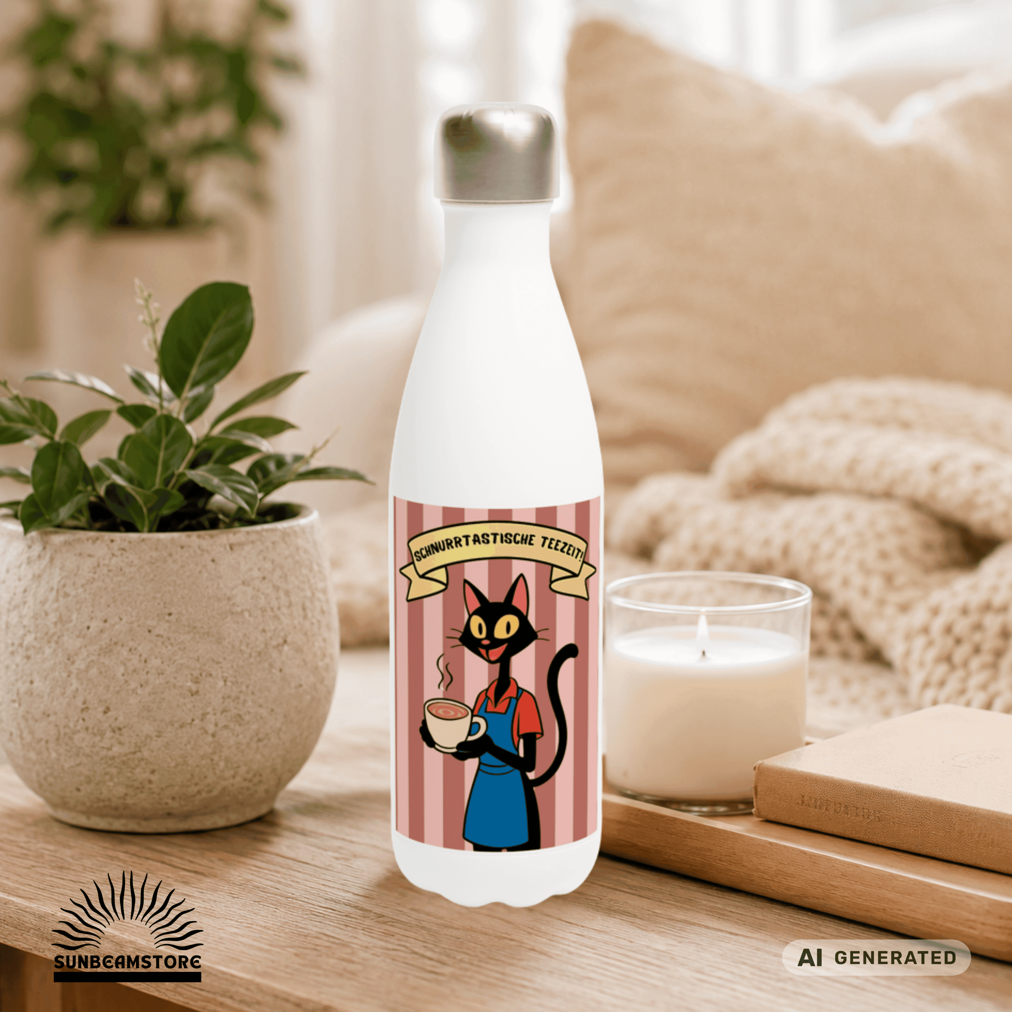 🐱☕ Katzen Trinkflasche "Schnurrtastische Teezeit" | Isolierflasche 500 ml | Geschenk für Katzenliebhaber - Sunbeamstore