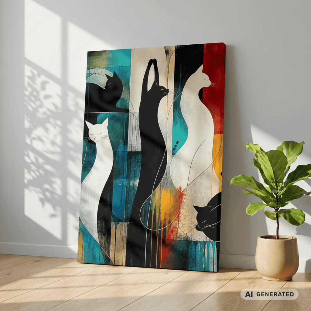 Modernes Katzenbild auf Leinwand 70x100 cm – Sentinels of Silence I Canvas 70x100 cm / 28x40″ - Sunbeamstore