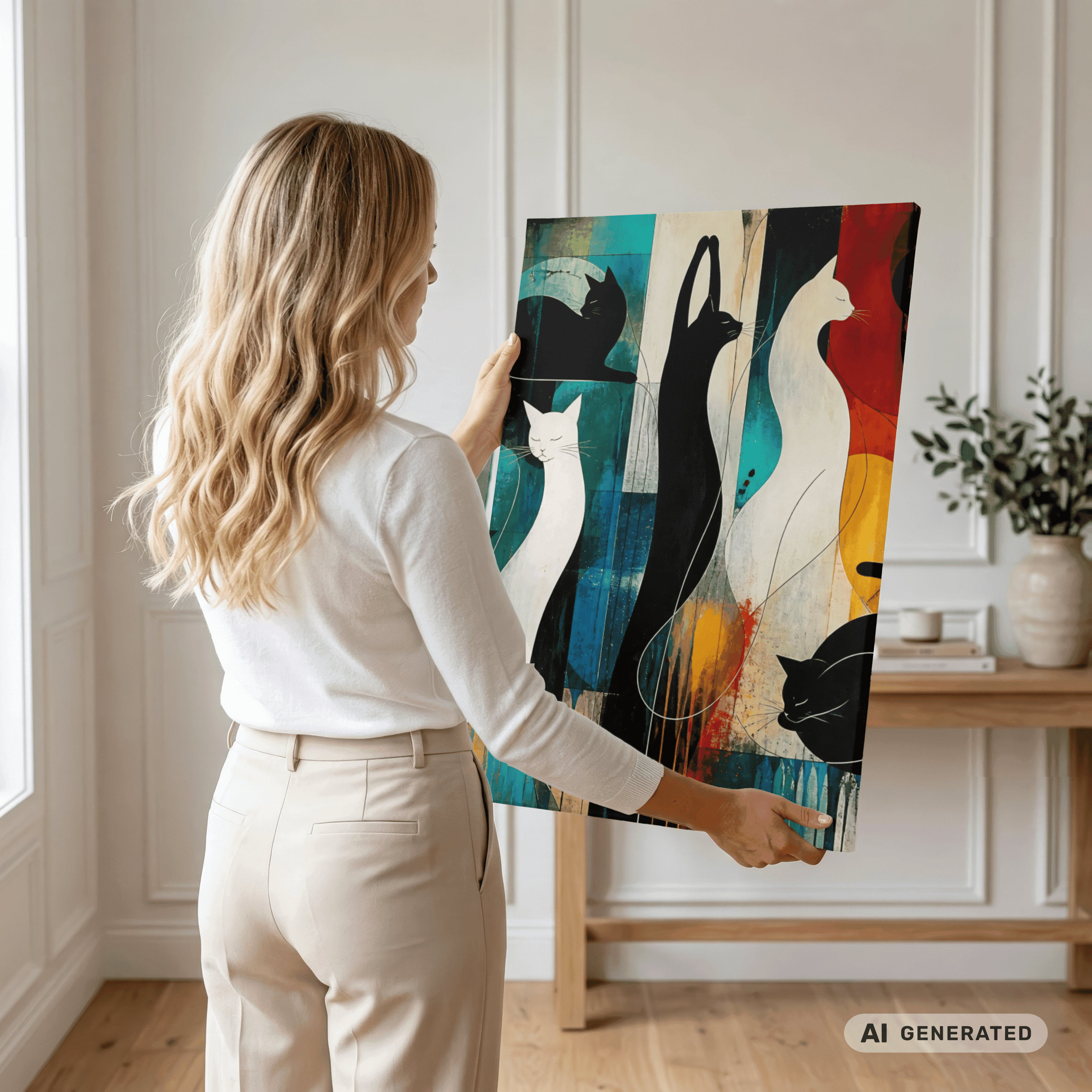 Modernes Katzenbild auf Leinwand 70x100 cm – Sentinels of Silence I Canvas 70x100 cm / 28x40″ - Sunbeamstore
