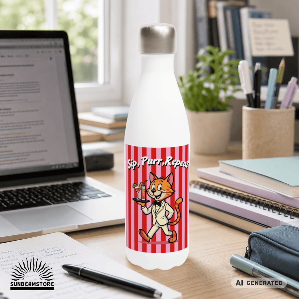 🐱💧 Katzen Trinkflasche "Sip, Purr, Repeat" | Isolierflasche 500 ml | Lustiges Geschenk für Katzenliebhaber - Sunbeamstore
