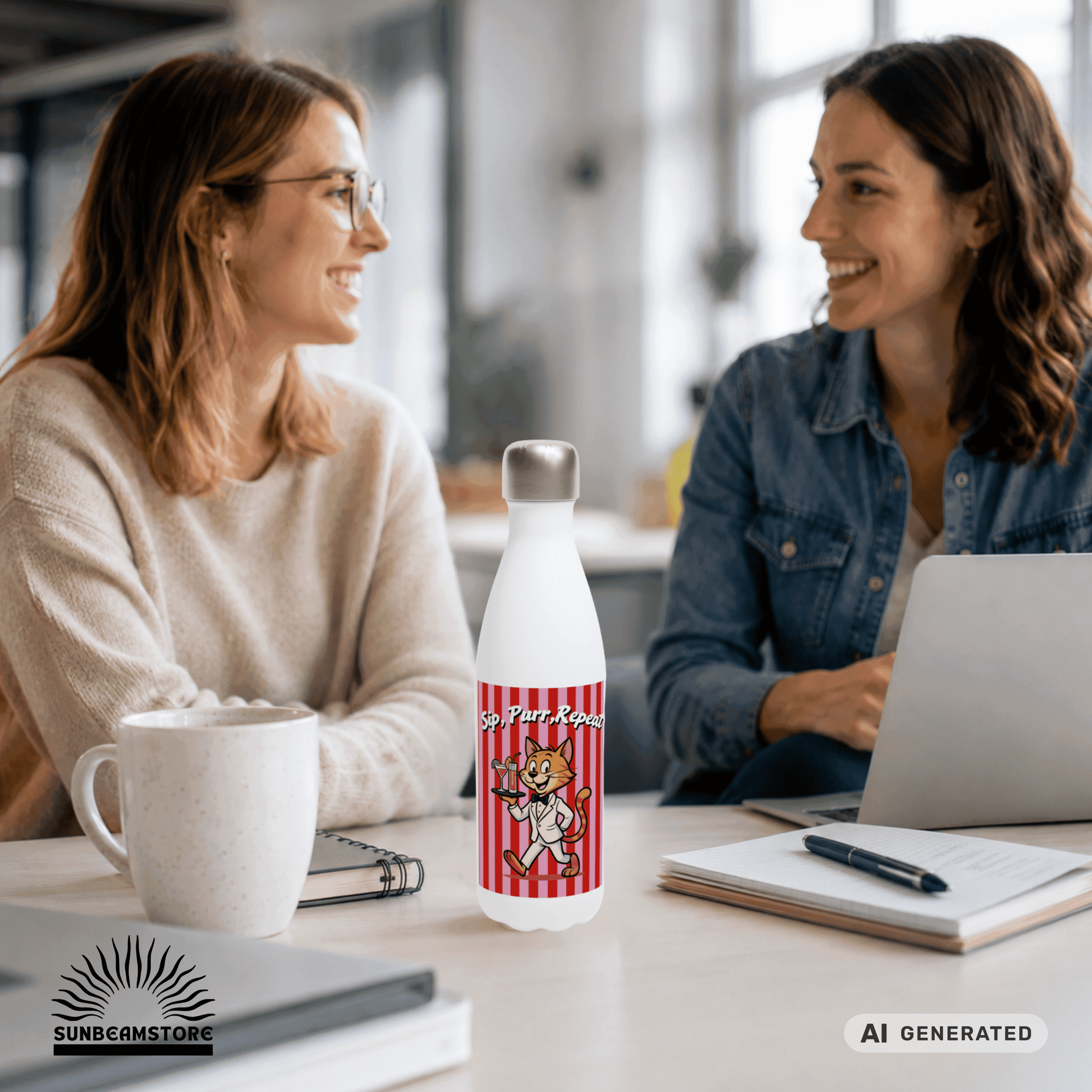 🐱💧 Katzen Trinkflasche "Sip, Purr, Repeat" | Isolierflasche 500 ml | Lustiges Geschenk für Katzenliebhaber - Sunbeamstore