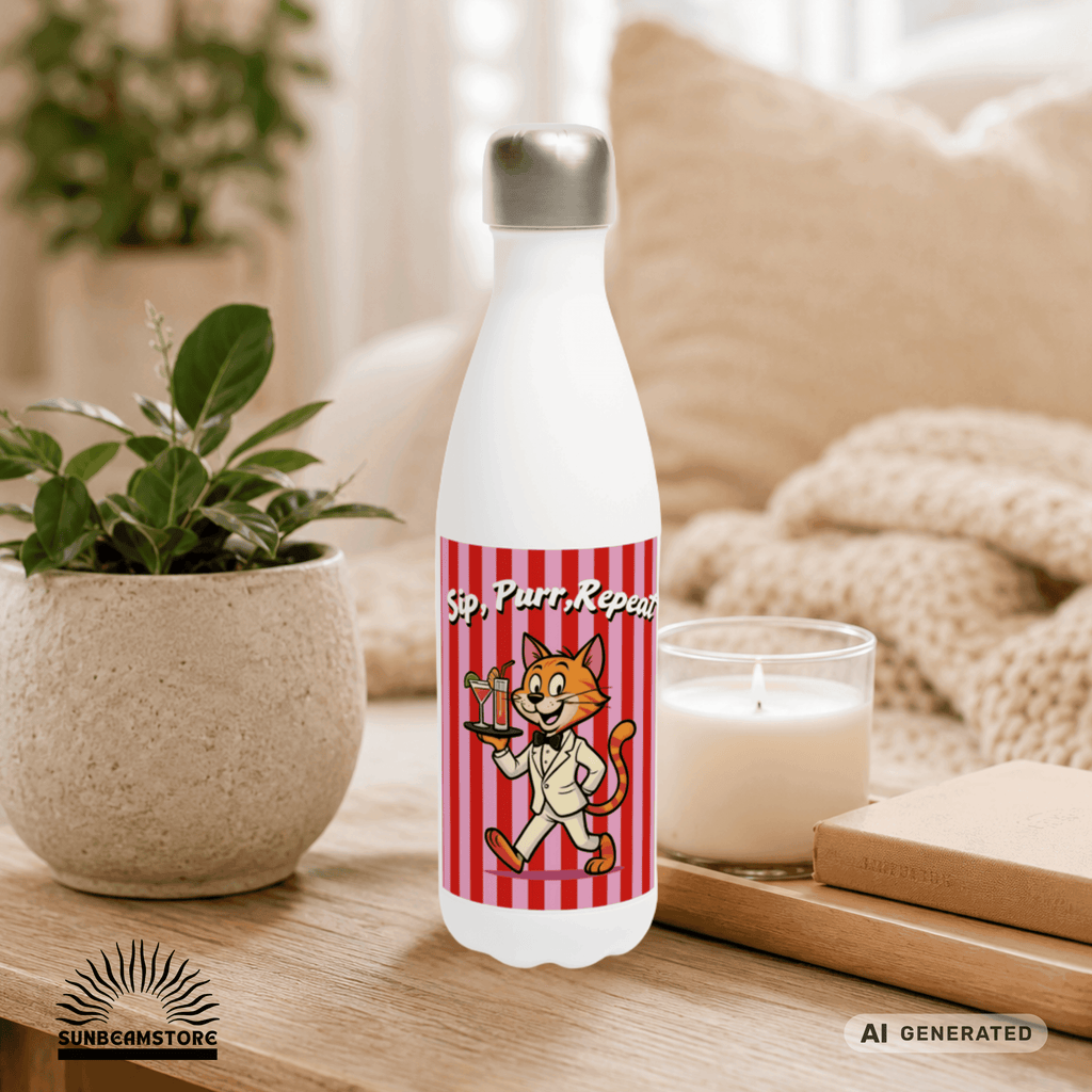🐱💧 Katzen Trinkflasche "Sip, Purr, Repeat" | Isolierflasche 500 ml | Lustiges Geschenk für Katzenliebhaber - Sunbeamstore