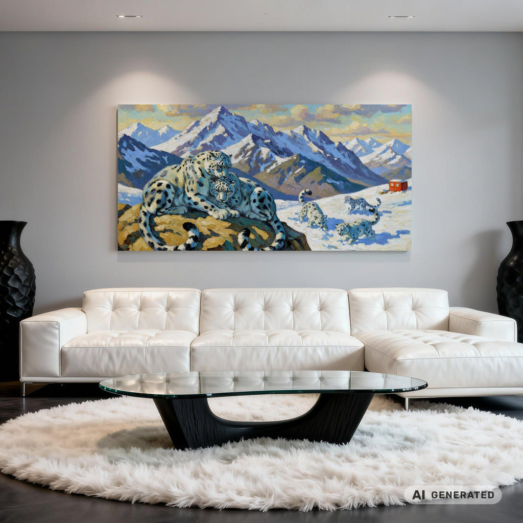 Snow Leopards in the Tianshan Mountains Canvas 50x100 cm / 20x40″ - Sunbeamstore