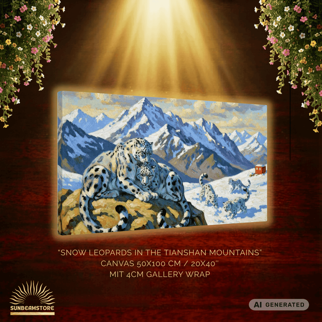 Snow Leopards in the Tianshan Mountains Canvas 50x100 cm / 20x40″ - Sunbeamstore