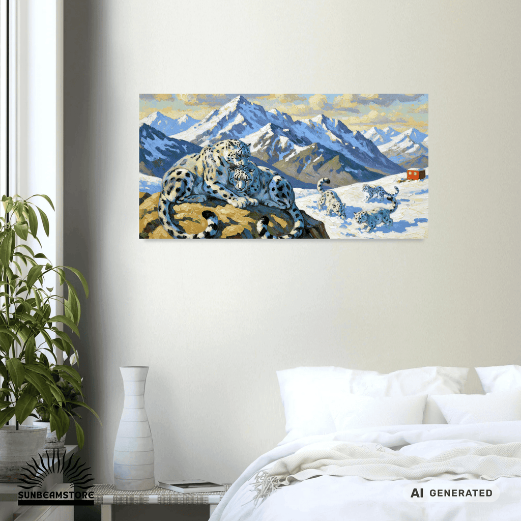 Snow Leopards in the Tianshan Mountains Canvas 50x100 cm / 20x40″ - Sunbeamstore