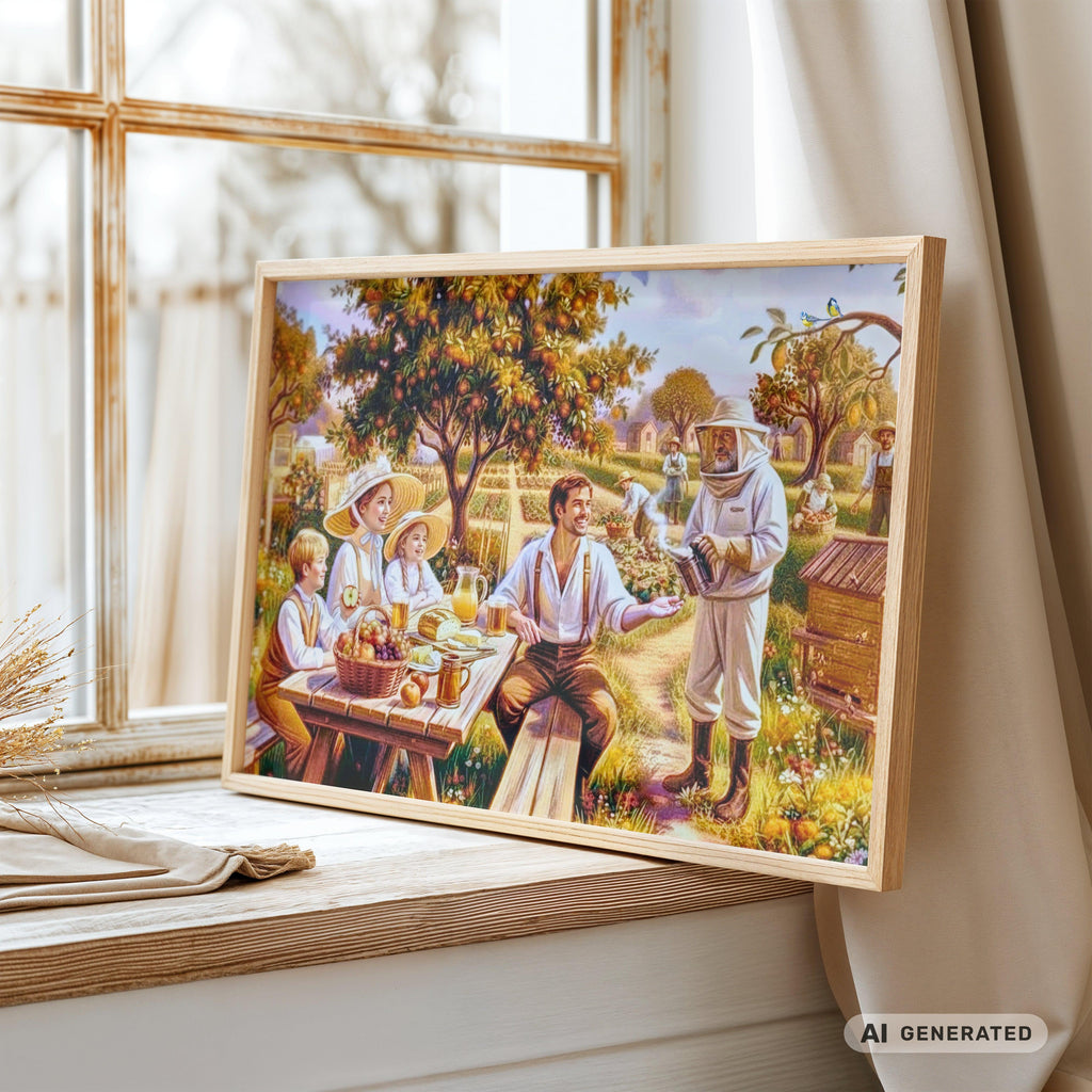 Sommerliche Brotzeit im Garten Premium Wooden Framed Poster With Premium Semi-Glossy Paper - Sunbeamstore