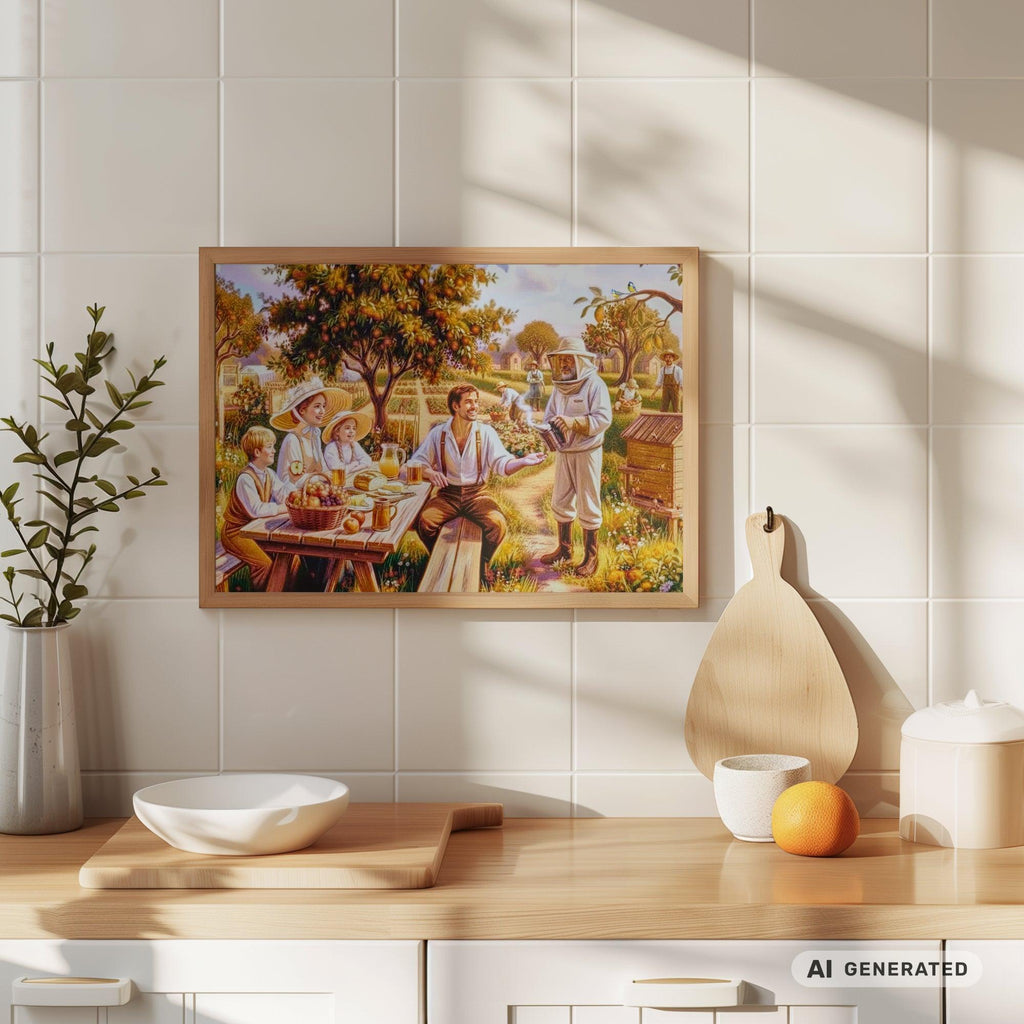 Sommerliche Brotzeit im Garten Premium Wooden Framed Poster With Premium Semi-Glossy Paper - Sunbeamstore