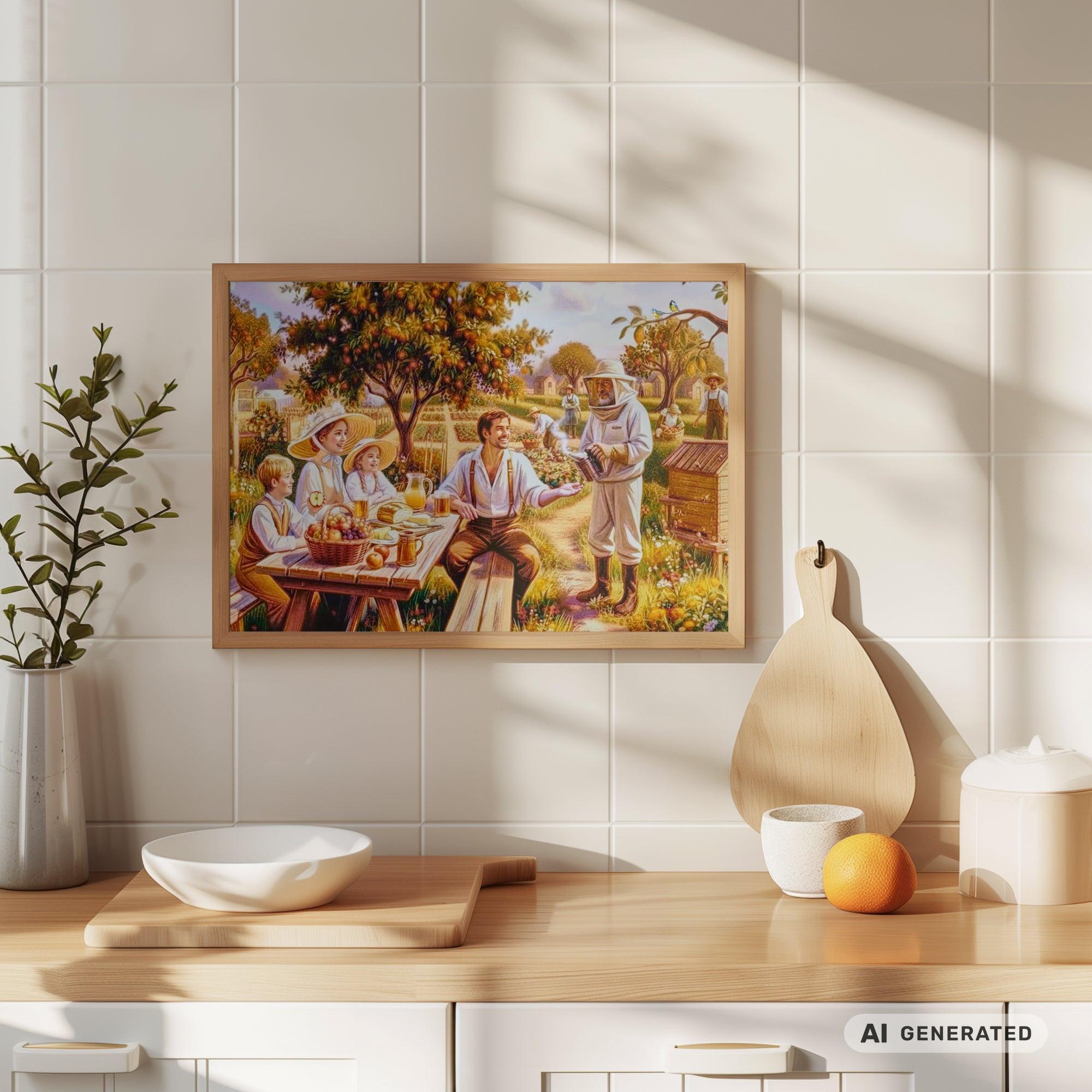 Sommerliche Brotzeit im Garten Premium Wooden Framed Poster With Premium Semi-Glossy Paper - Sunbeamstore