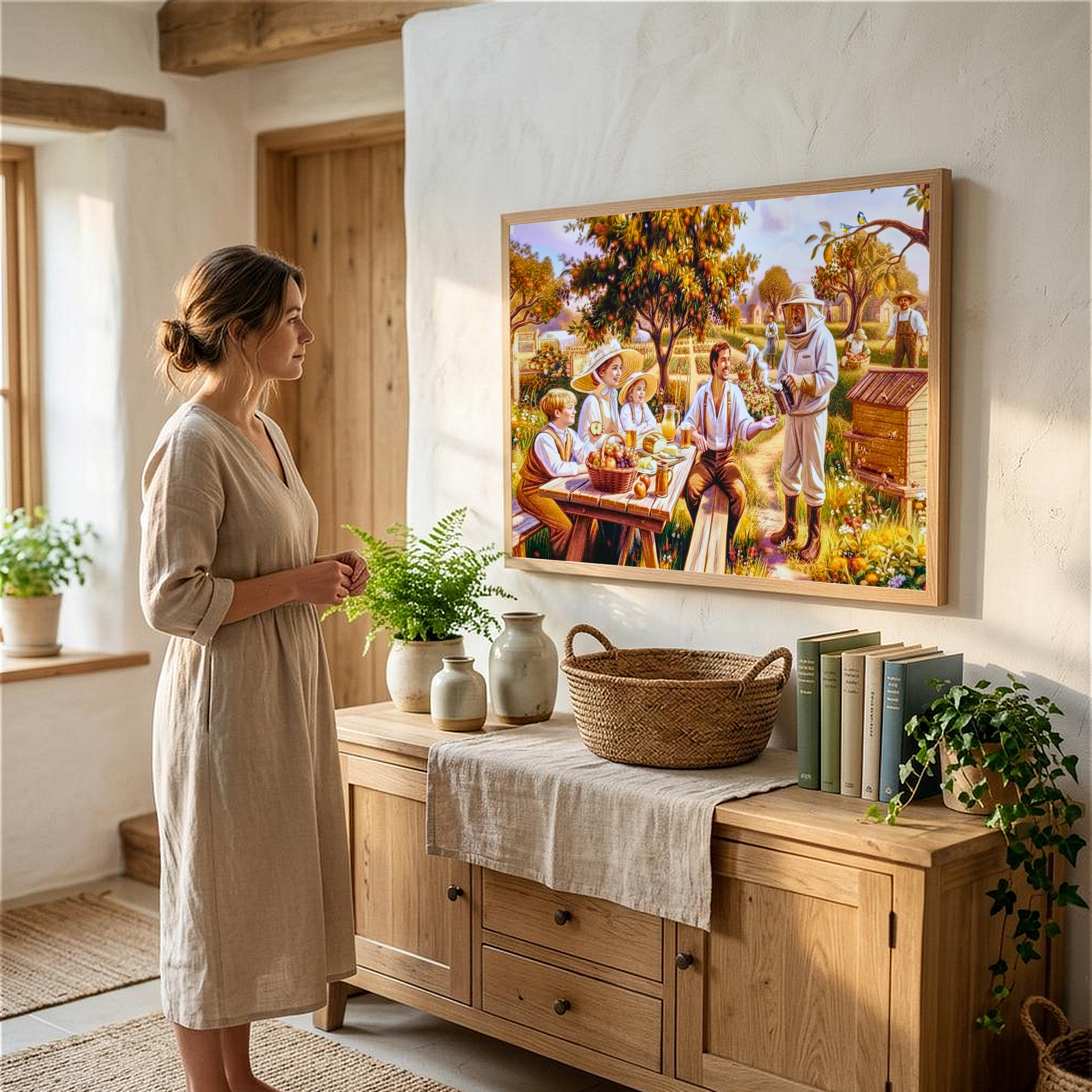 Sommerliche Brotzeit im Garten   Premium Wooden Framed Poster With Premium Semi-Glossy Paper