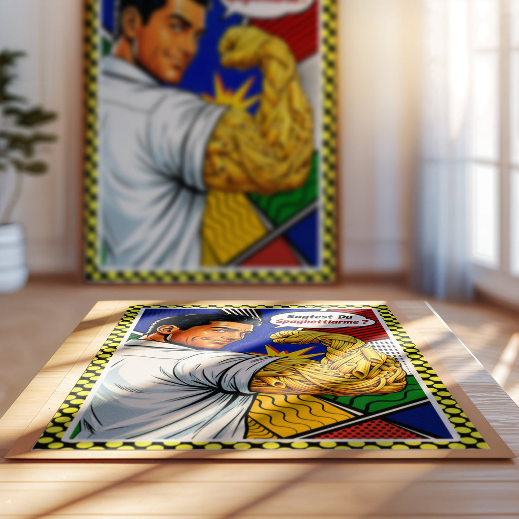 Spaghettiarme? – Witziges Pasta Poster | Italienisches Pop Art Küchenbild | Retro Comic Wall Art | The Pasta Series No. 4 | Poster 70x100cm
