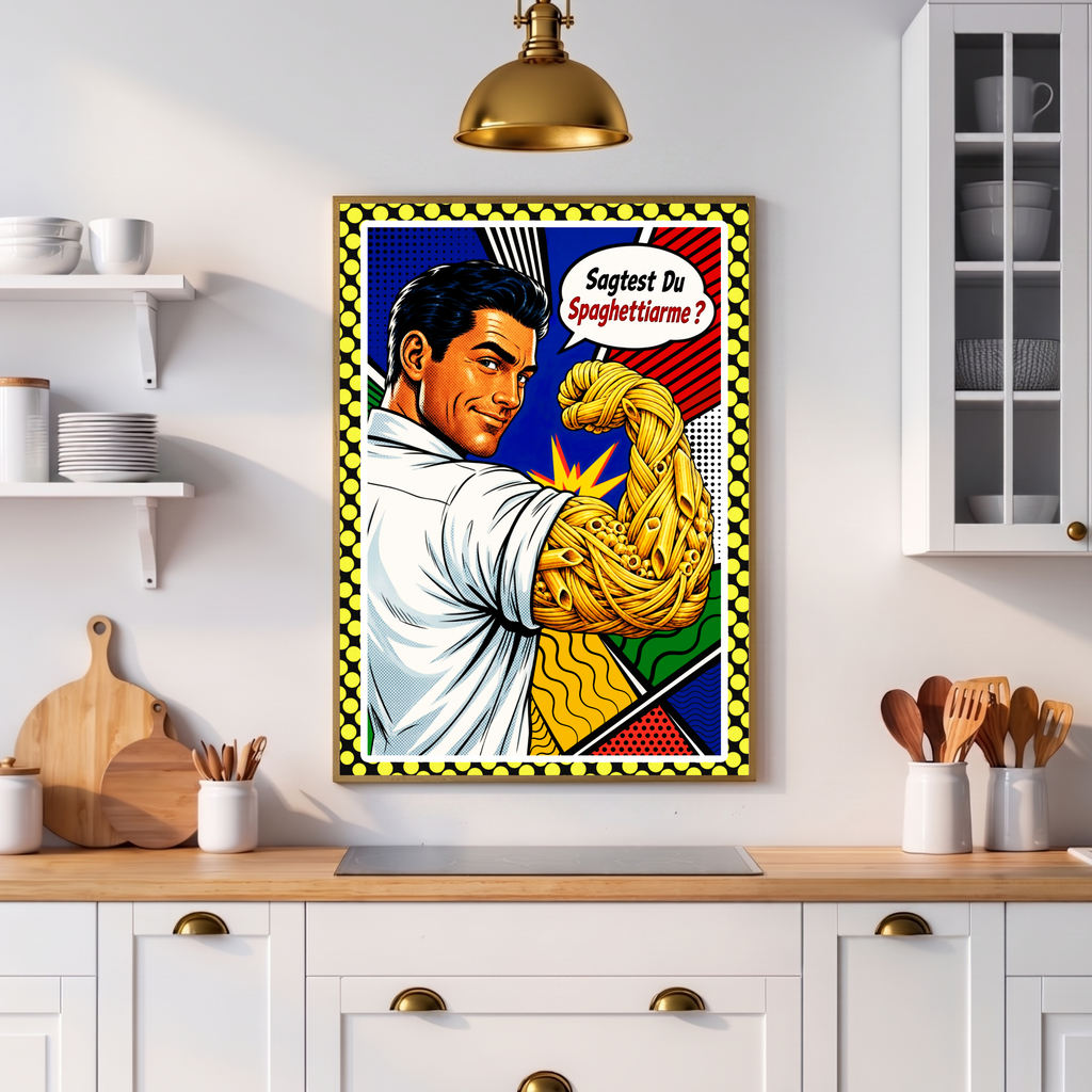 Spaghettiarme? – Witziges Pasta Poster | Italienisches Pop Art Küchenbild | Retro Comic Wall Art | The Pasta Series No. 4 | Poster 70x100cm
