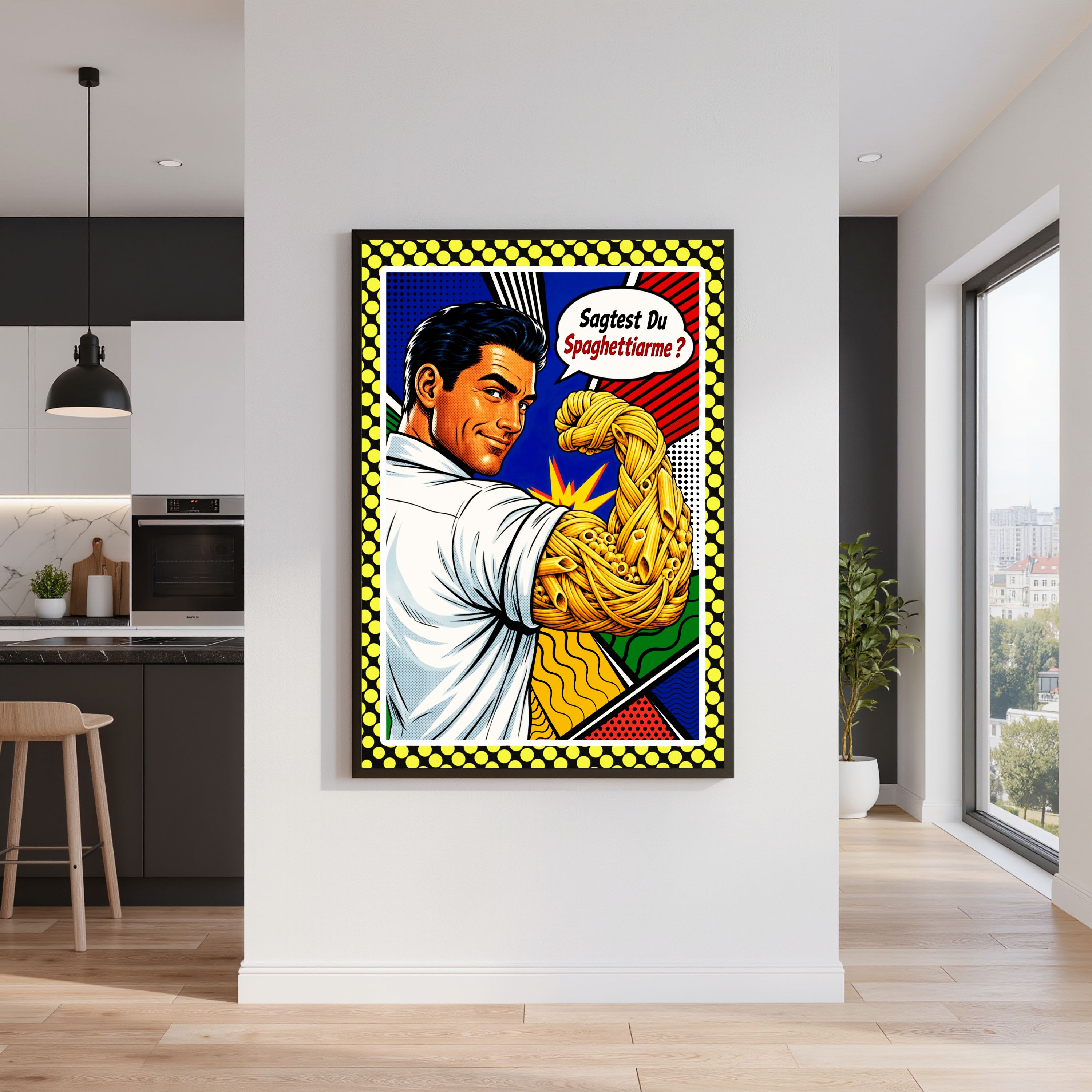 Spaghettiarme? – Witziges Pasta Poster | Italienisches Pop Art Küchenbild | Retro Comic Wall Art | The Pasta Series No. 4 | Poster 70x100cm