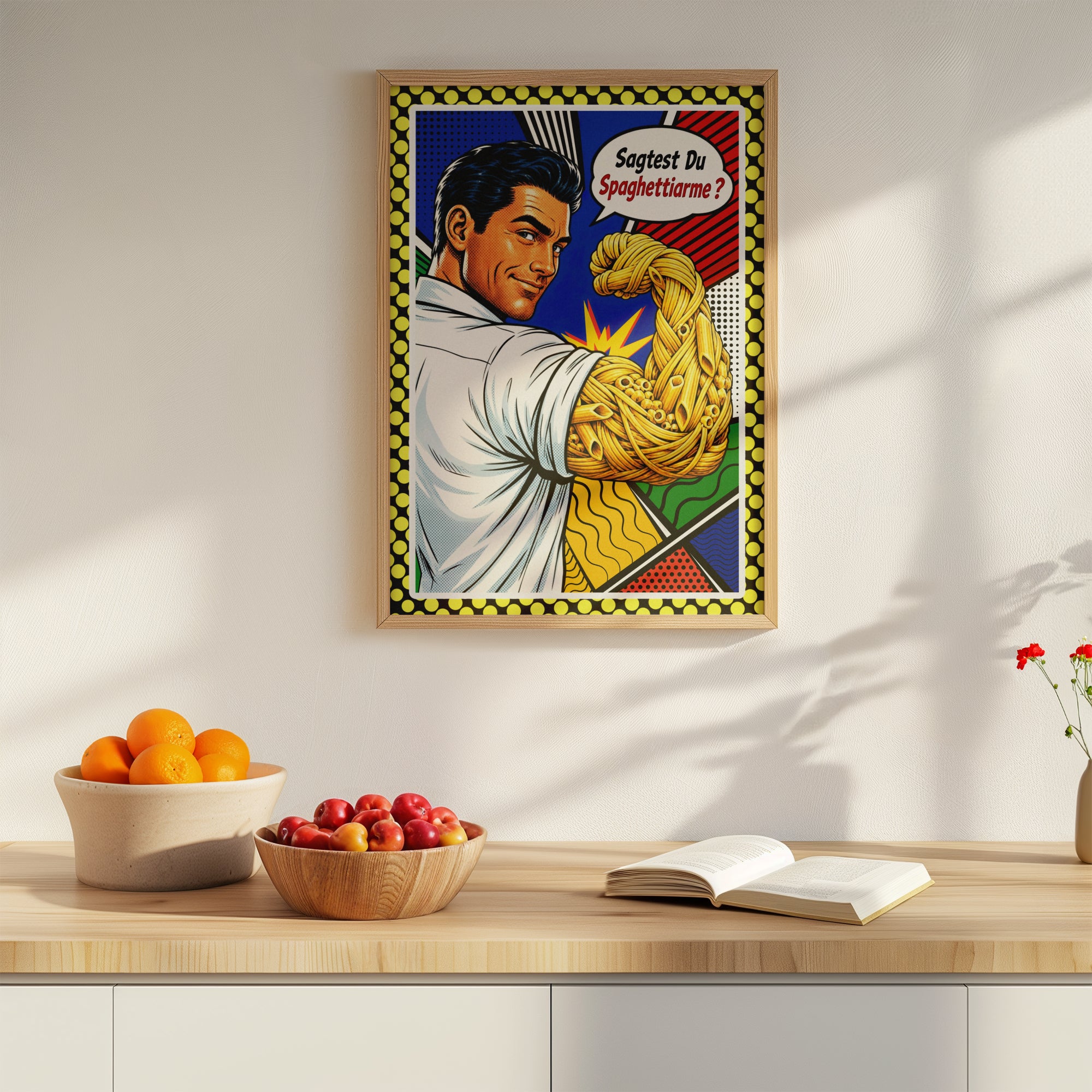Spaghettiarme? – Witziges Pasta Poster | Italienisches Pop Art Küchenbild | Retro Comic Wall Art | The Pasta Series No. 4 | Poster 70x100cm
